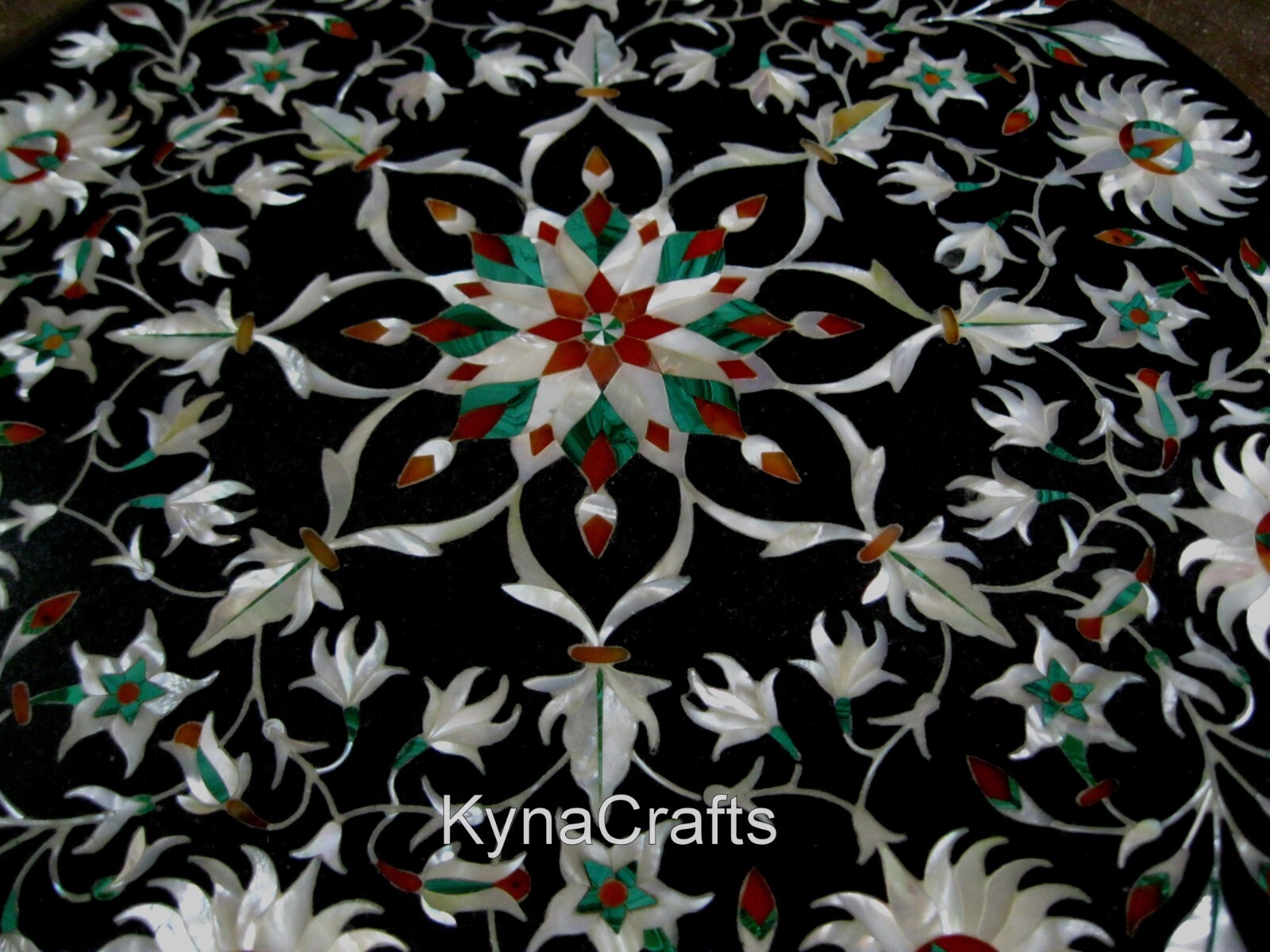14 x 14 Inches Shiny Gemstone Inlay Work Coffee Table Top Marble Sofa Side Table