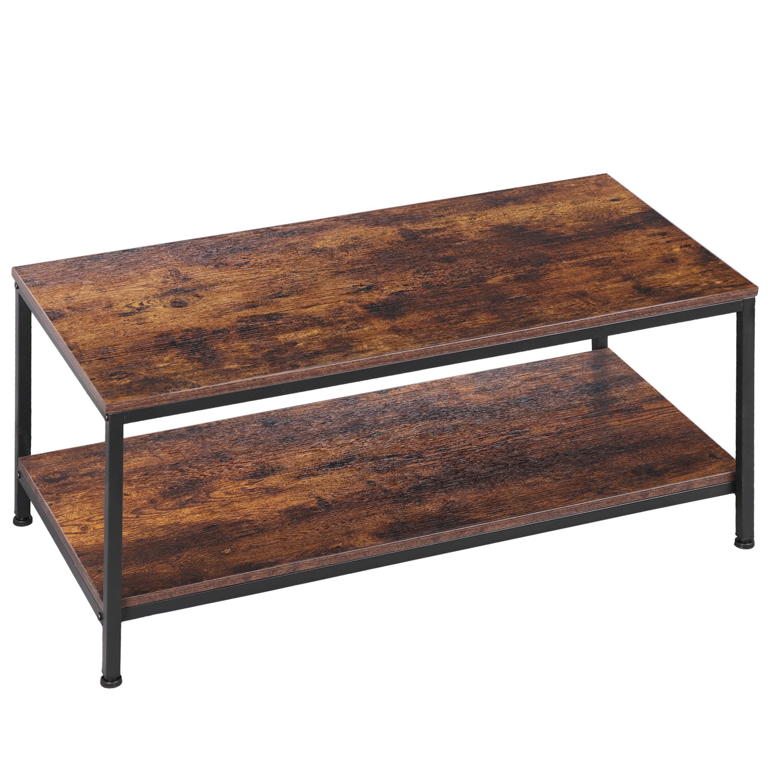 39.4″ 2-Tier Coffee Table with Storage Shelve Industrial Brown Wood Coffee Table