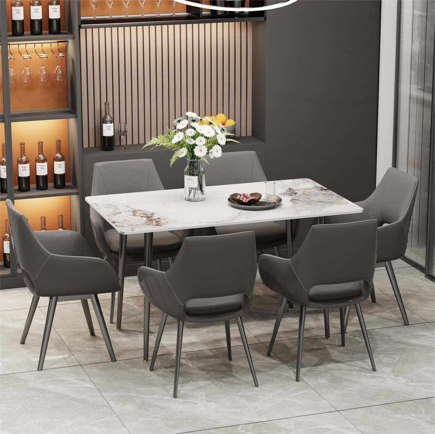 Dining Table Natural Texture Slate for Dining Room Kitchen Seat 6-8 People 48 in