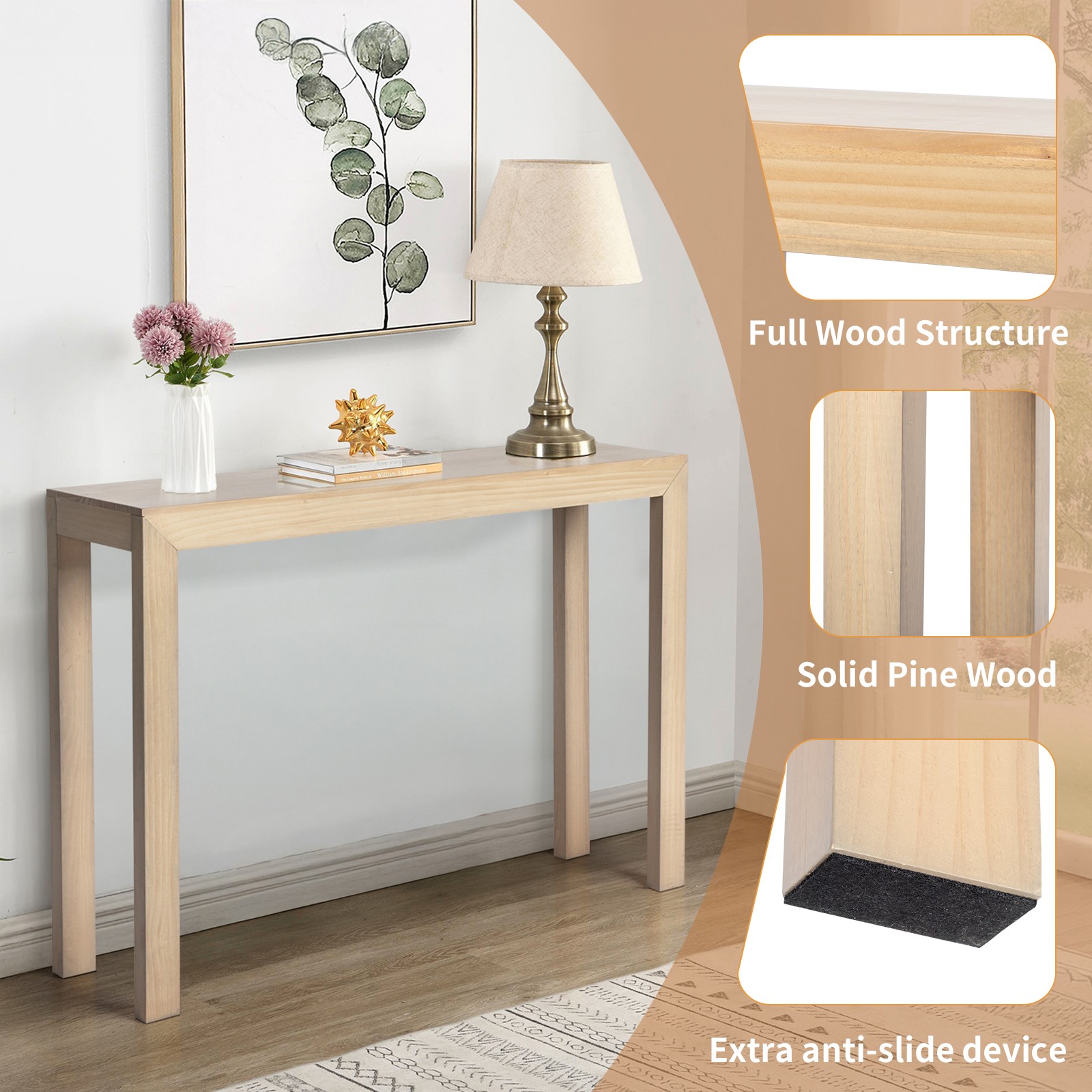 46 Inch Pinewood Entryway Table Console Table Entrance Table Narrow Sofa Table