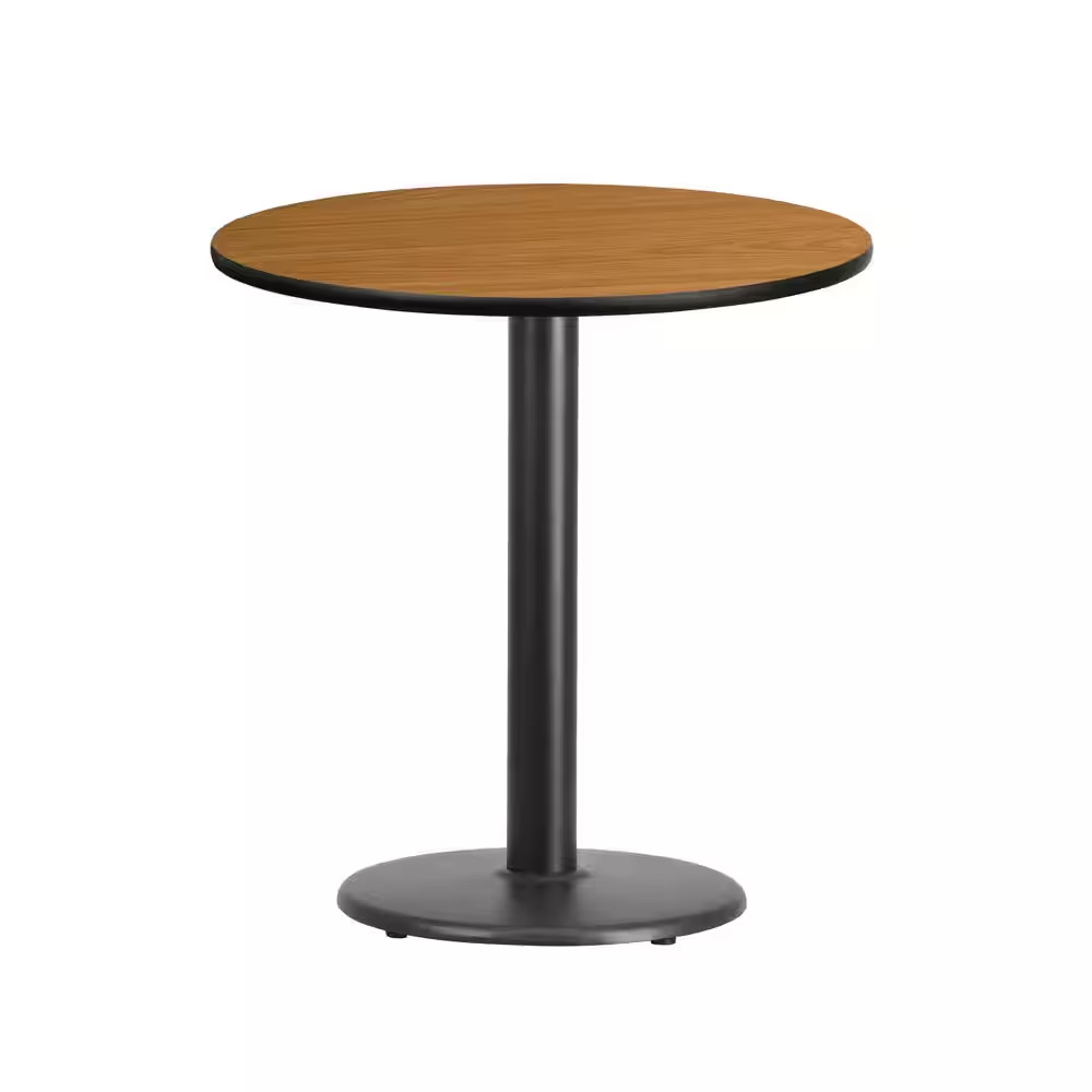 24 In. round Black and Natural Laminate Table Top with 18 In. round Table Height