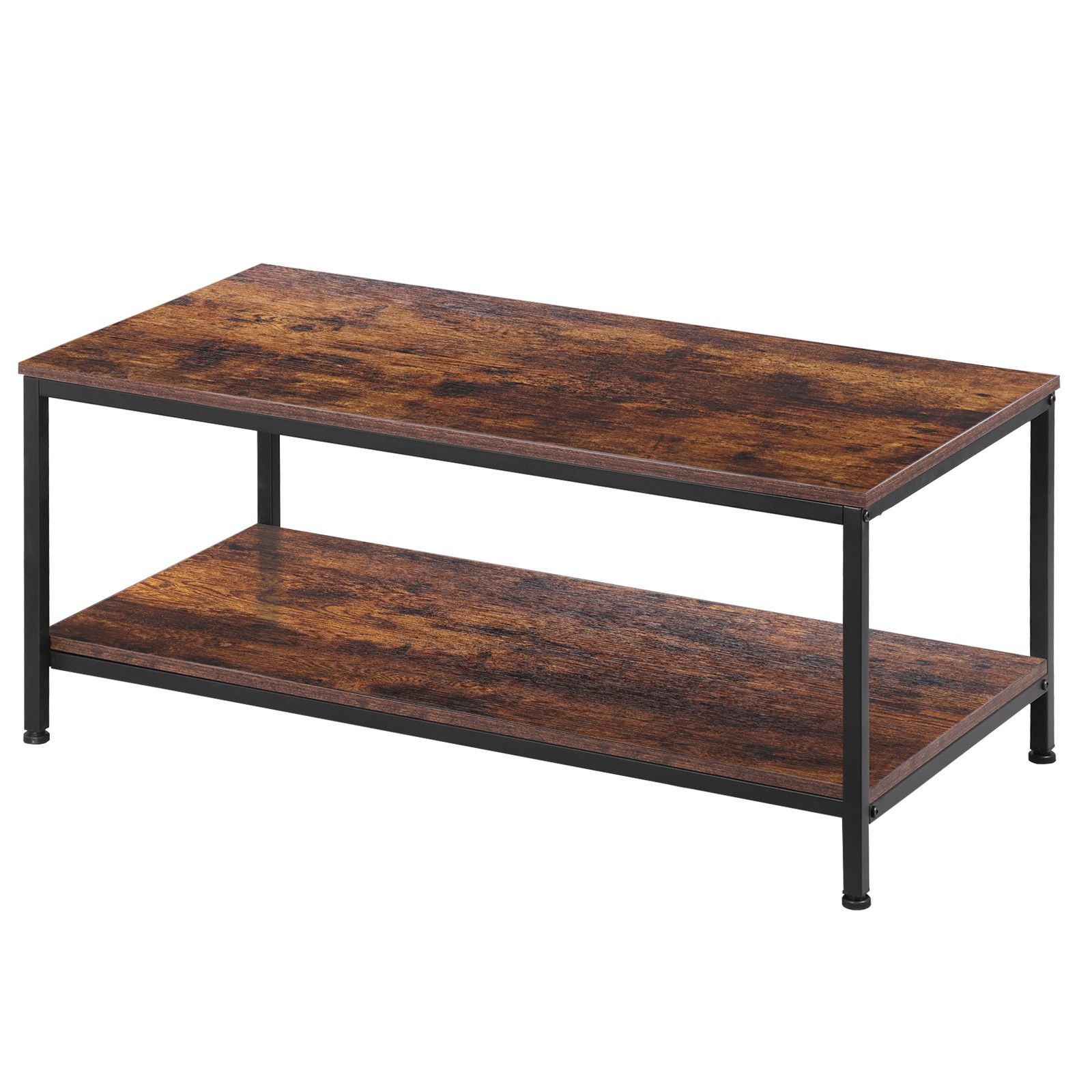 39.4″ 2-Tier Coffee Table with Storage Shelve Industrial Brown Wood Coffee Table