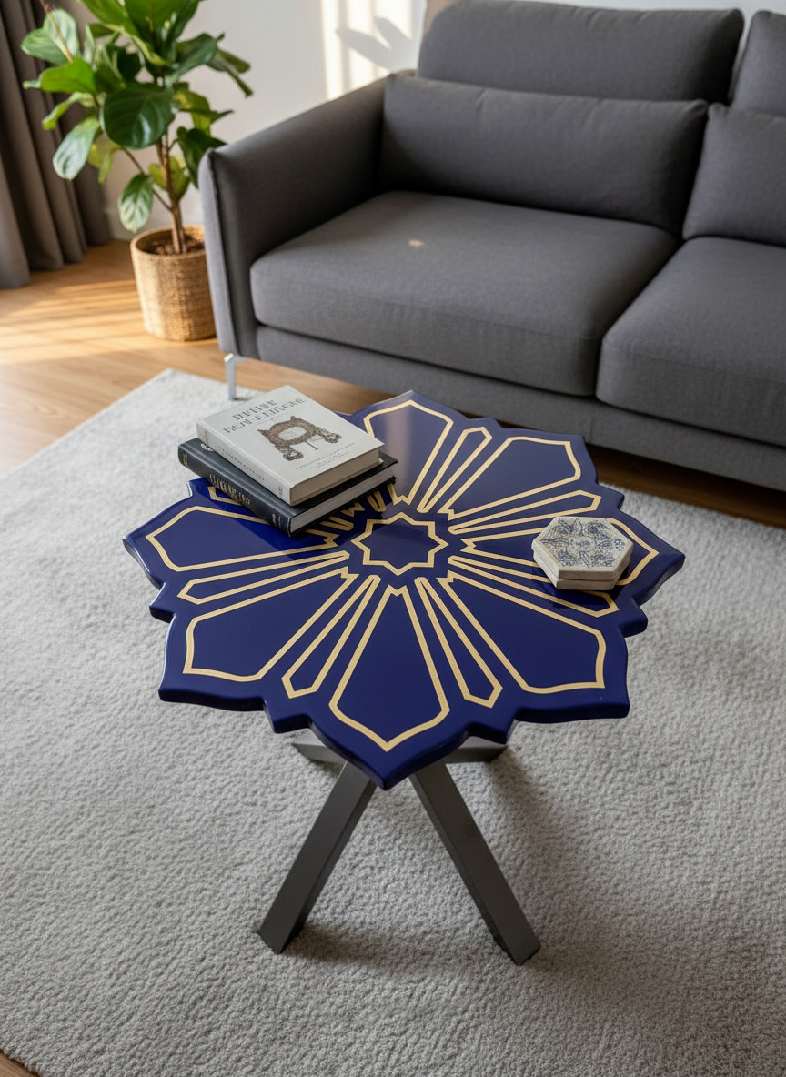 12″ Lapis Lazuli Flower Corner Table Handmade Semi Precious Stone Accent Table