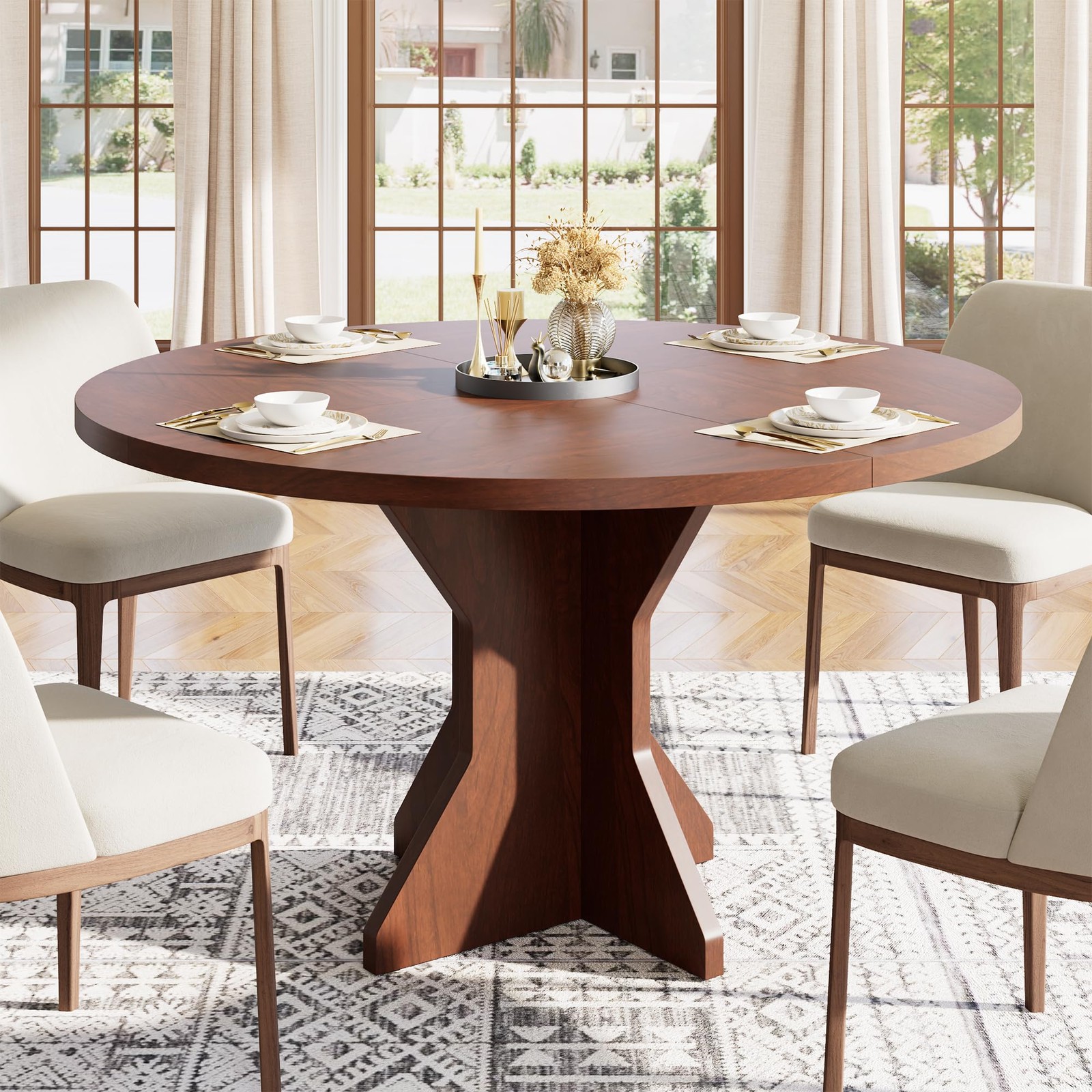 47” Space-Saving Round Dining Table Kitchen Table Dining Table For 4-6 People