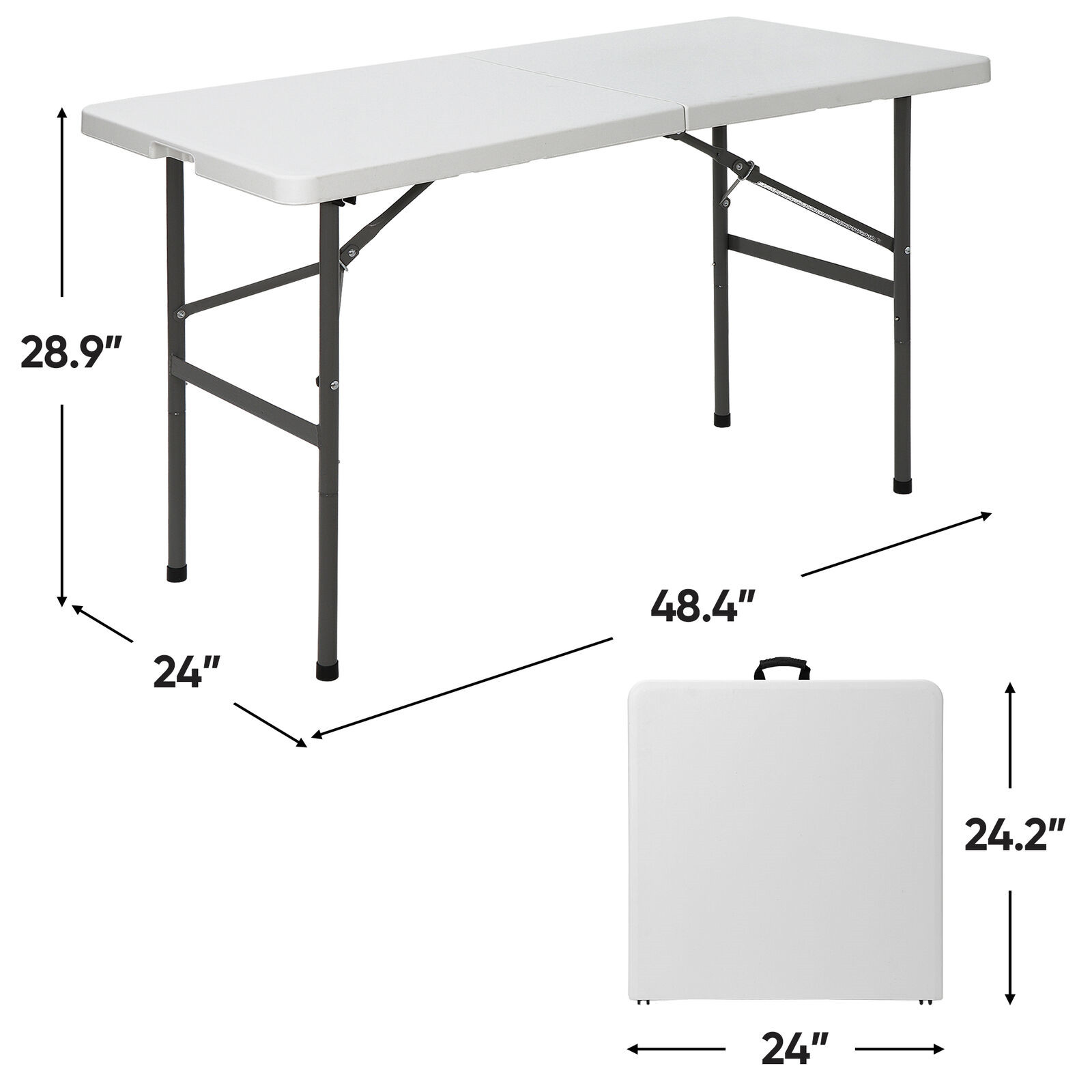4FT Folable Table Portable w/Handle Safety Lock Outdoor & Indoor White Camping