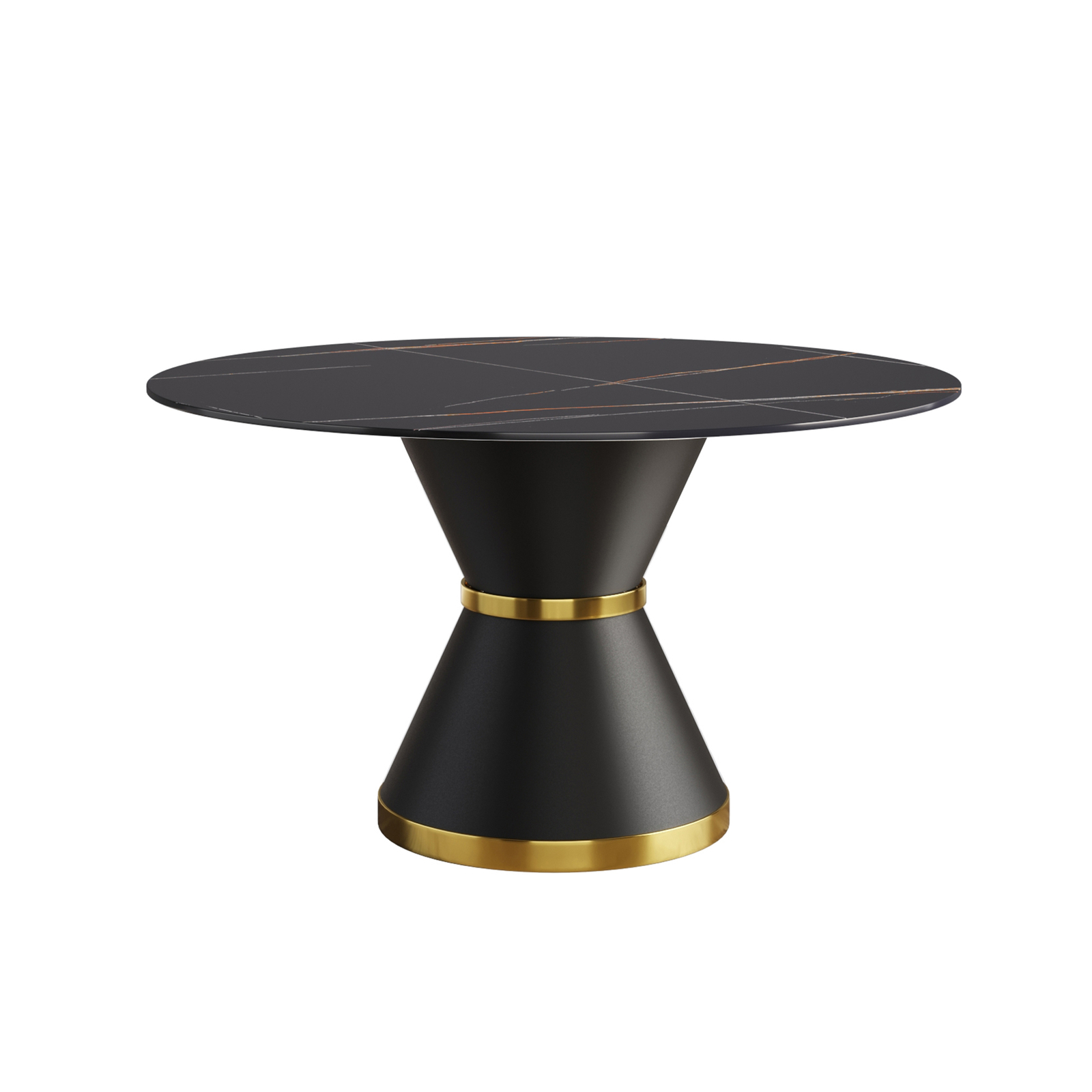 53″ Modern Round Dining Table Black Artificial Stone Top W/Carbon Steel Base