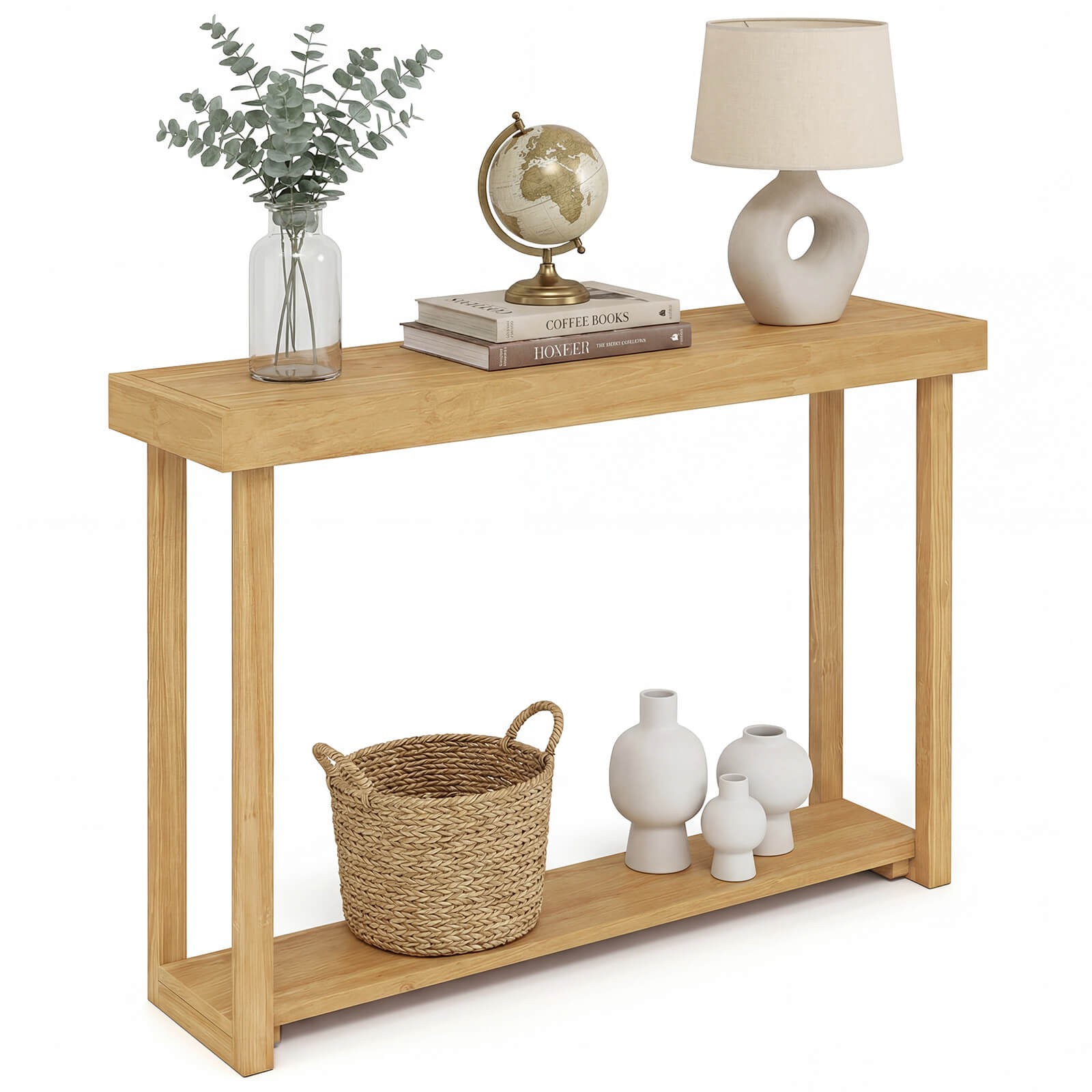 46”Solid Wood Console Table,2-Tier Narrow Farmhouse Sofa Table w/Teak Wood Frame