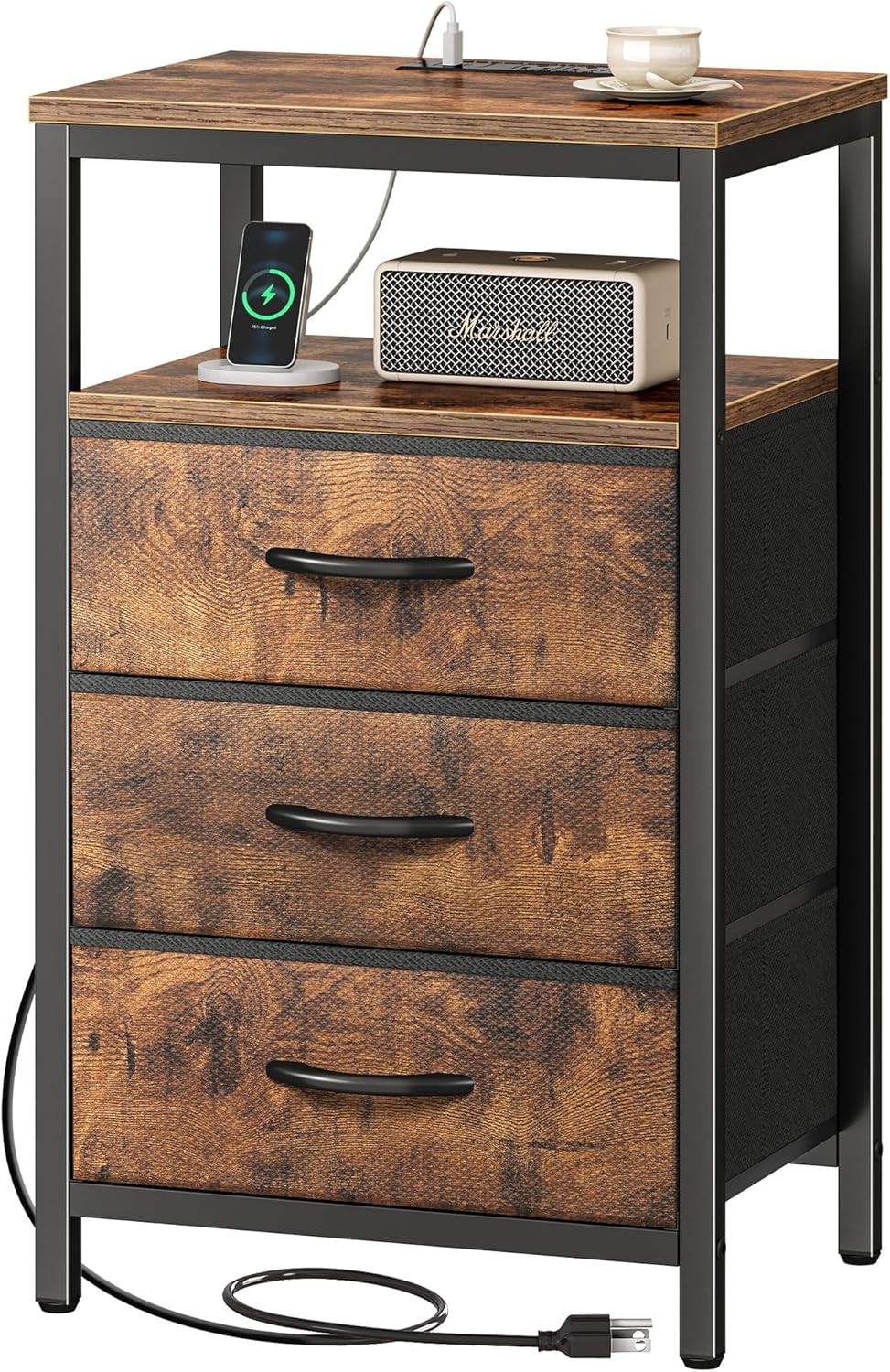 Huuger Nightstand with 11.8D x 15.7W x 27.6H (3 Drawers), Rustic Brown