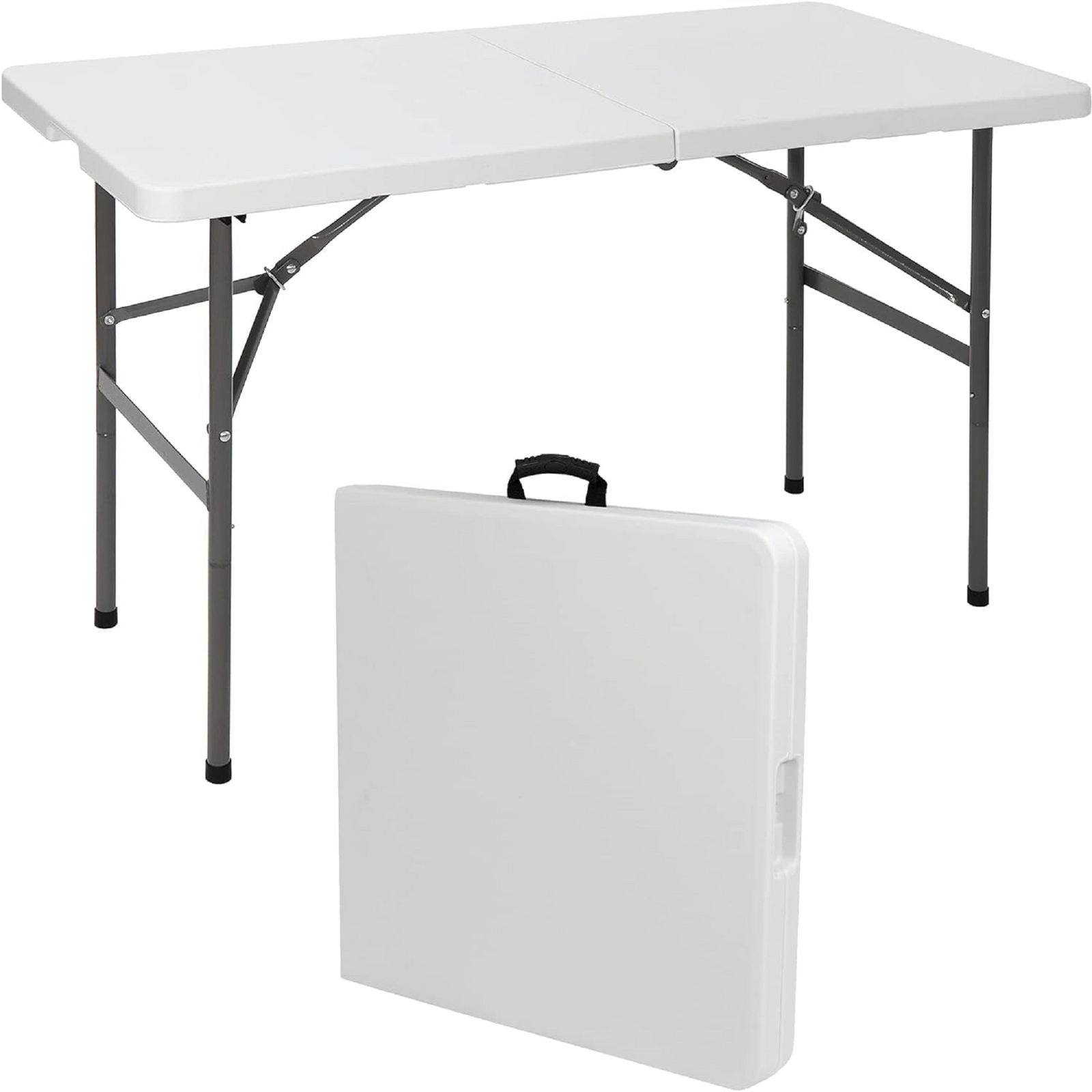 4ft Portable Plastic Dining Table Picnic Fold-in-Half In/Outdoor White/Black