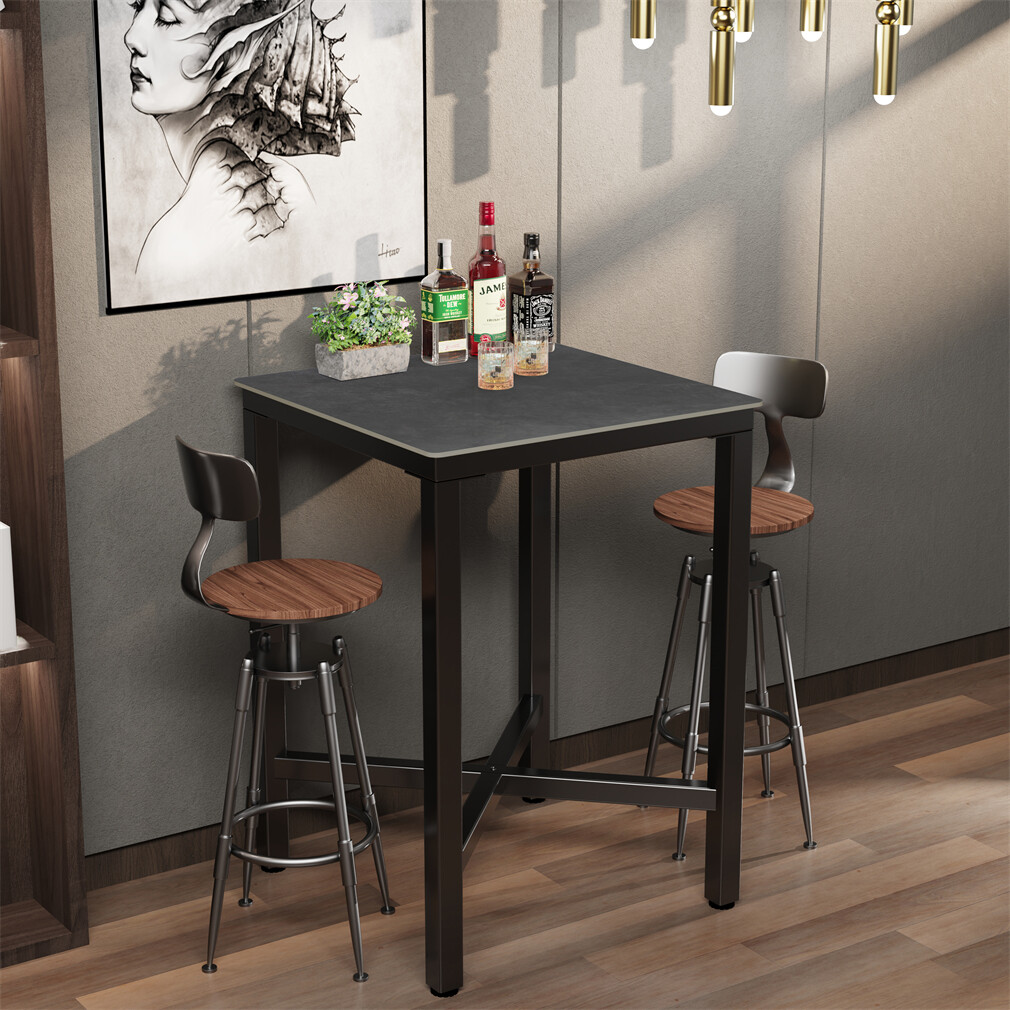 Tall Bar Table Square Cocktail Dining Table Sintered Stone Top for Balcony Home