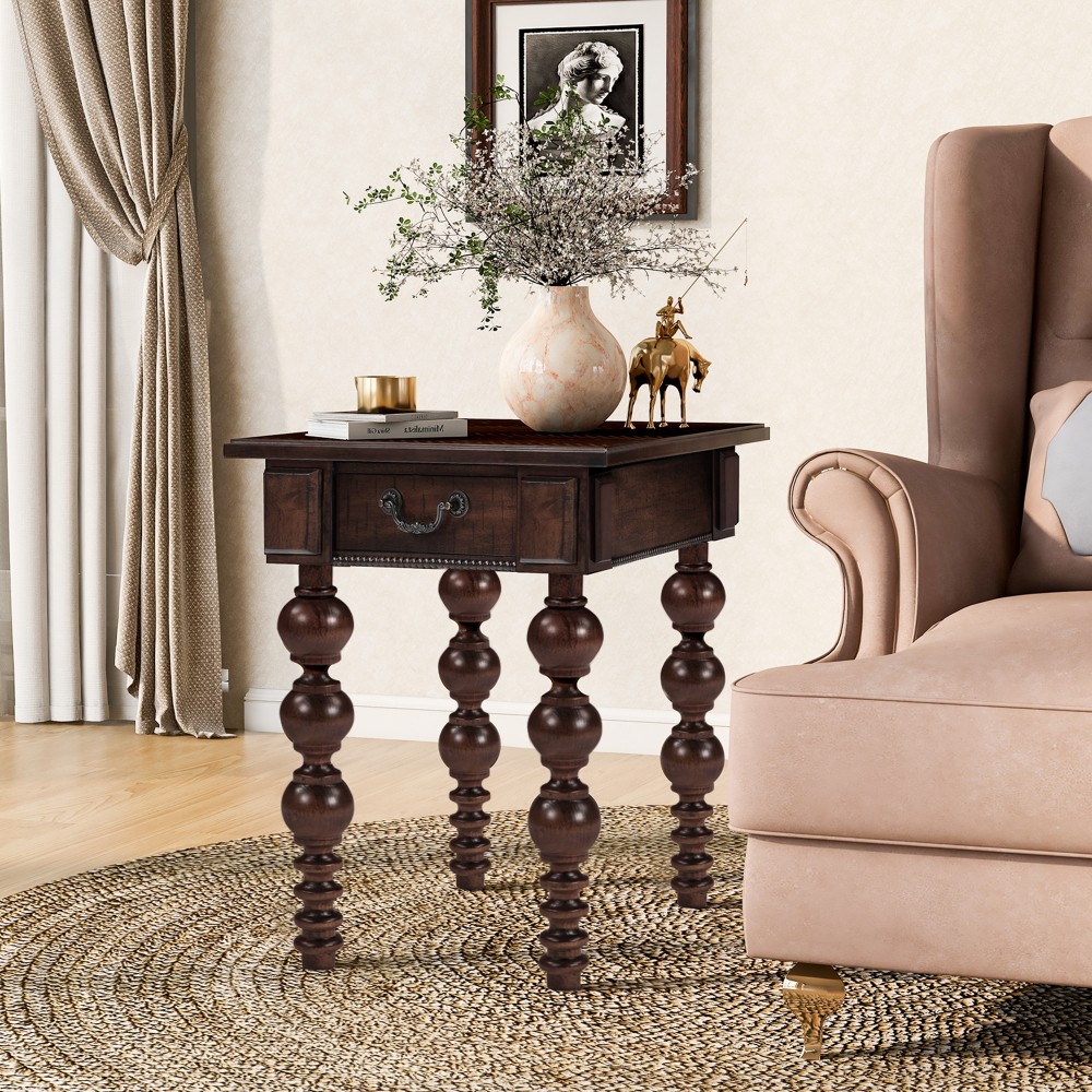 Solid Wood Side Table with Drawers Easy Assembly Multi-Functional Storage
