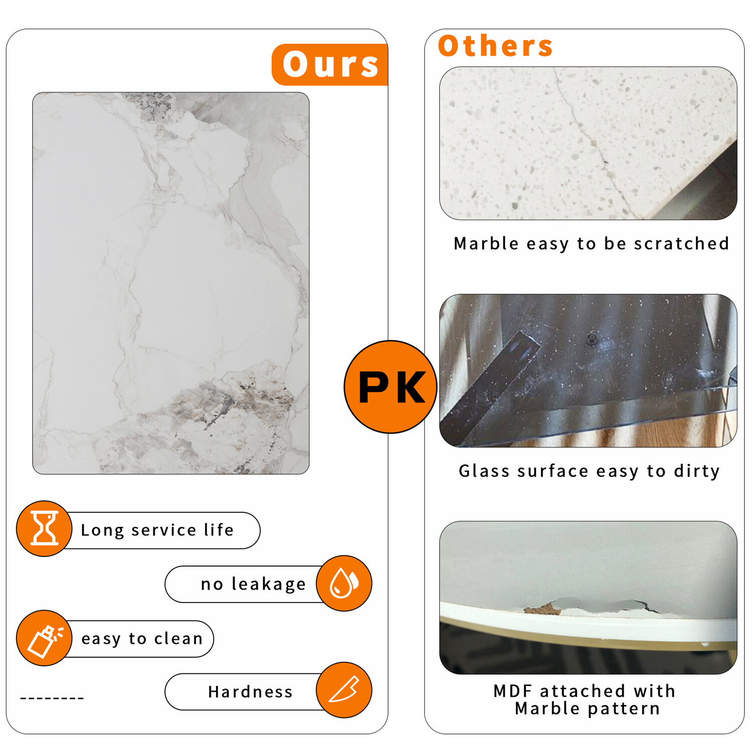 Dining Table Natural Texture Slate for Dining Room Kitchen Seat 6-8 People 48 in