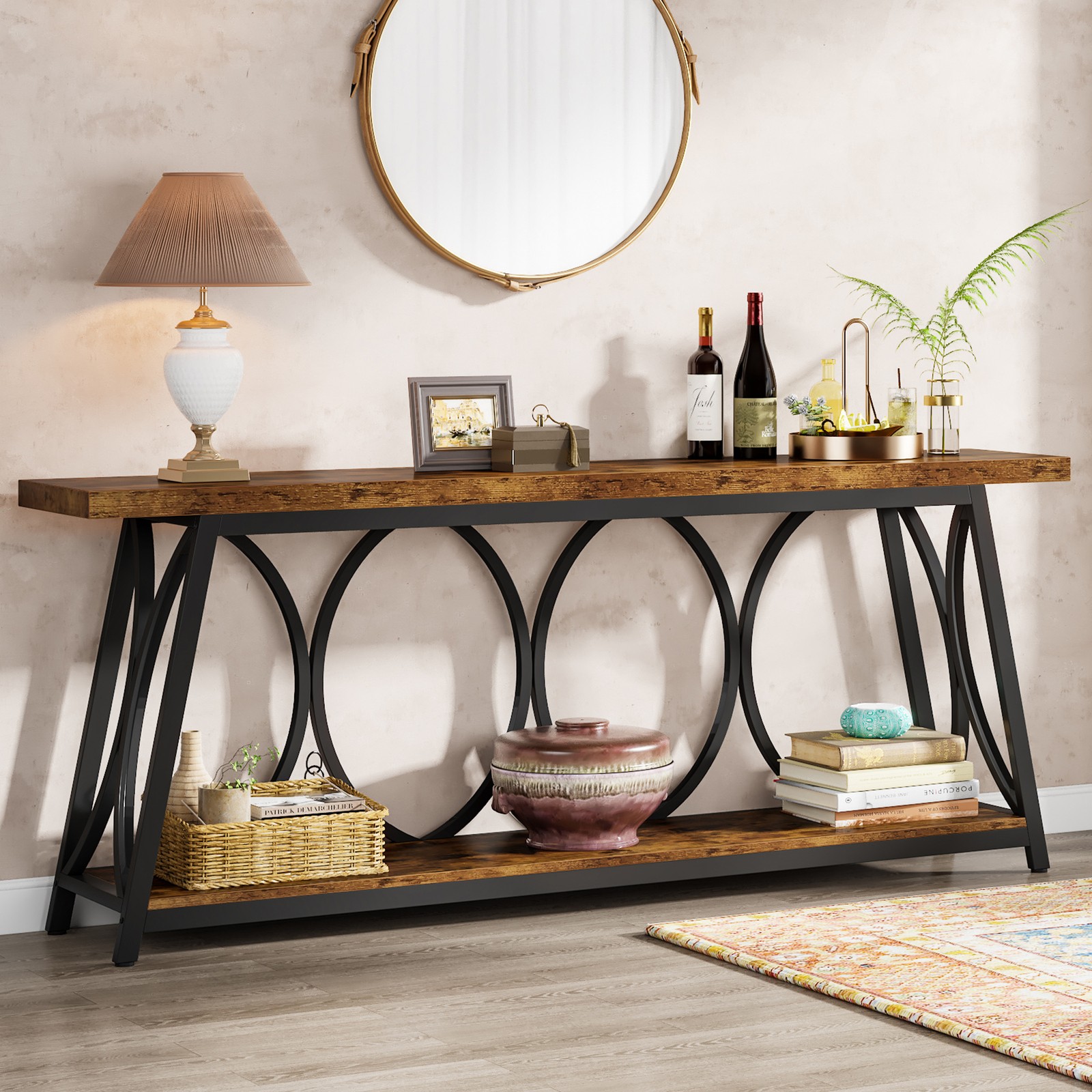70.9” Console Table, Entryway Narrow Long Sofa Table Behind Couch with Storage