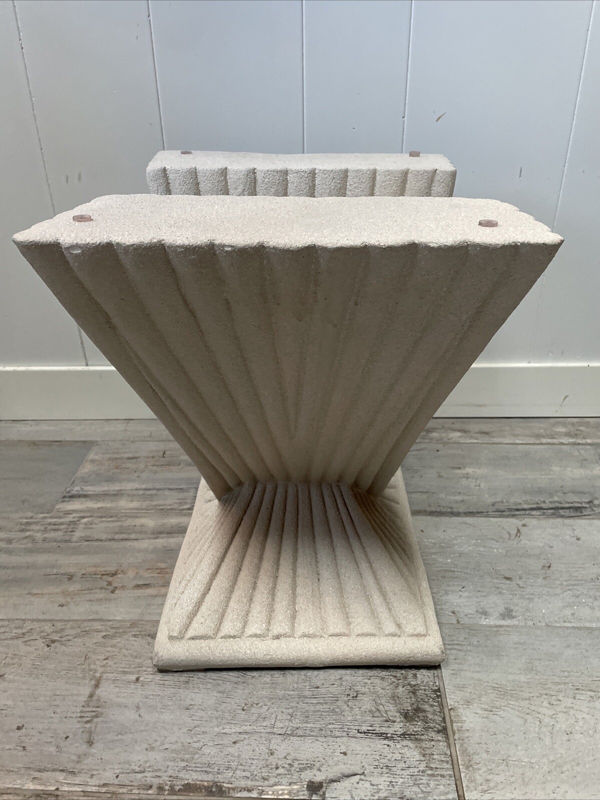 1980s Postmodern Geometric Plaster Console Table With Glass Top