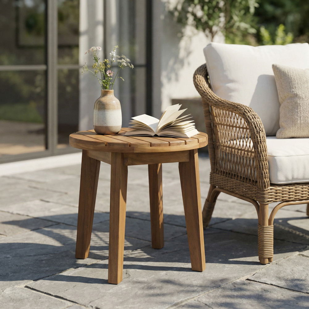 Outdoor Side Table 16″ Acacia Wood Teak Finish Patio