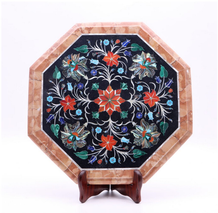 12″ Octagon black marble Coffee Table Top antique Design Inlay Entryway Table