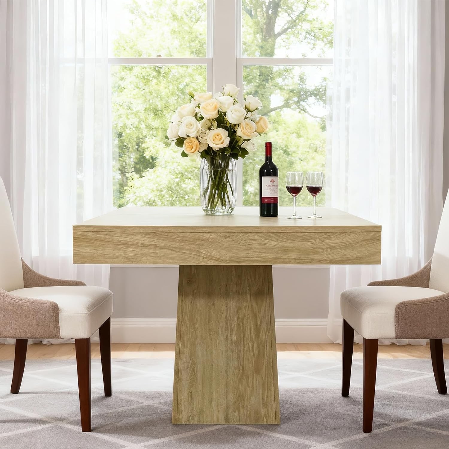 Square Dining Table for 4, 31.5inch Farmhouse Wooden Kitchen Table with Base