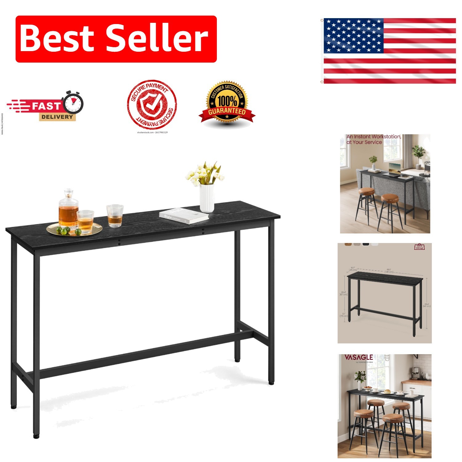 Industrial High Top Cocktail Table – 2-Seater, 220 lbs Capacity for Cozy Spaces