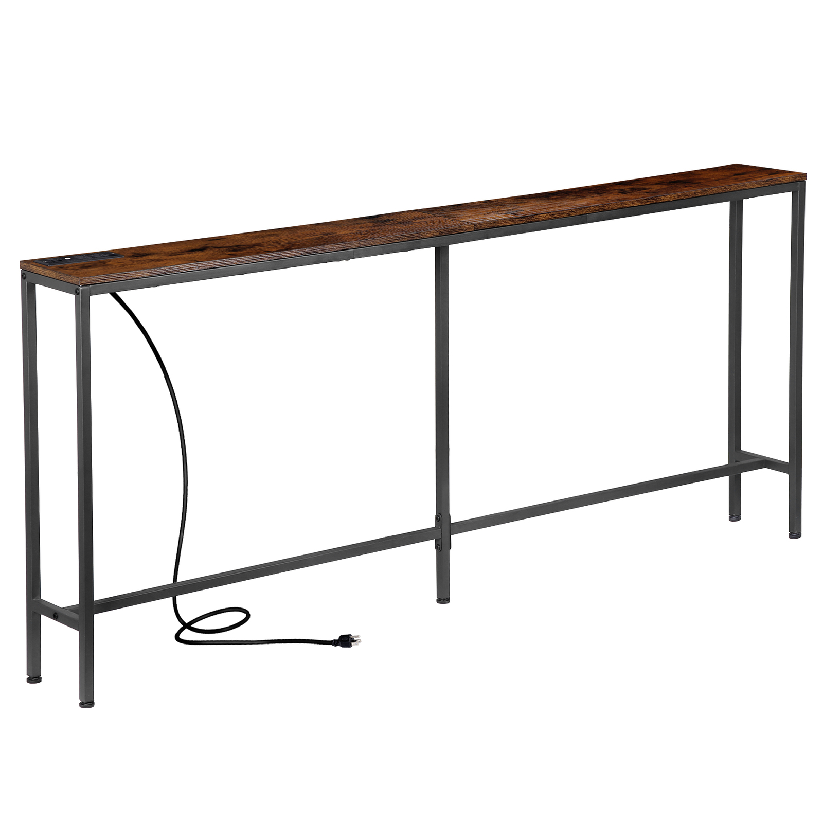 Narrow Console Sofa Table 71″ Long Couch Table with Power Outlet and Metal Frame