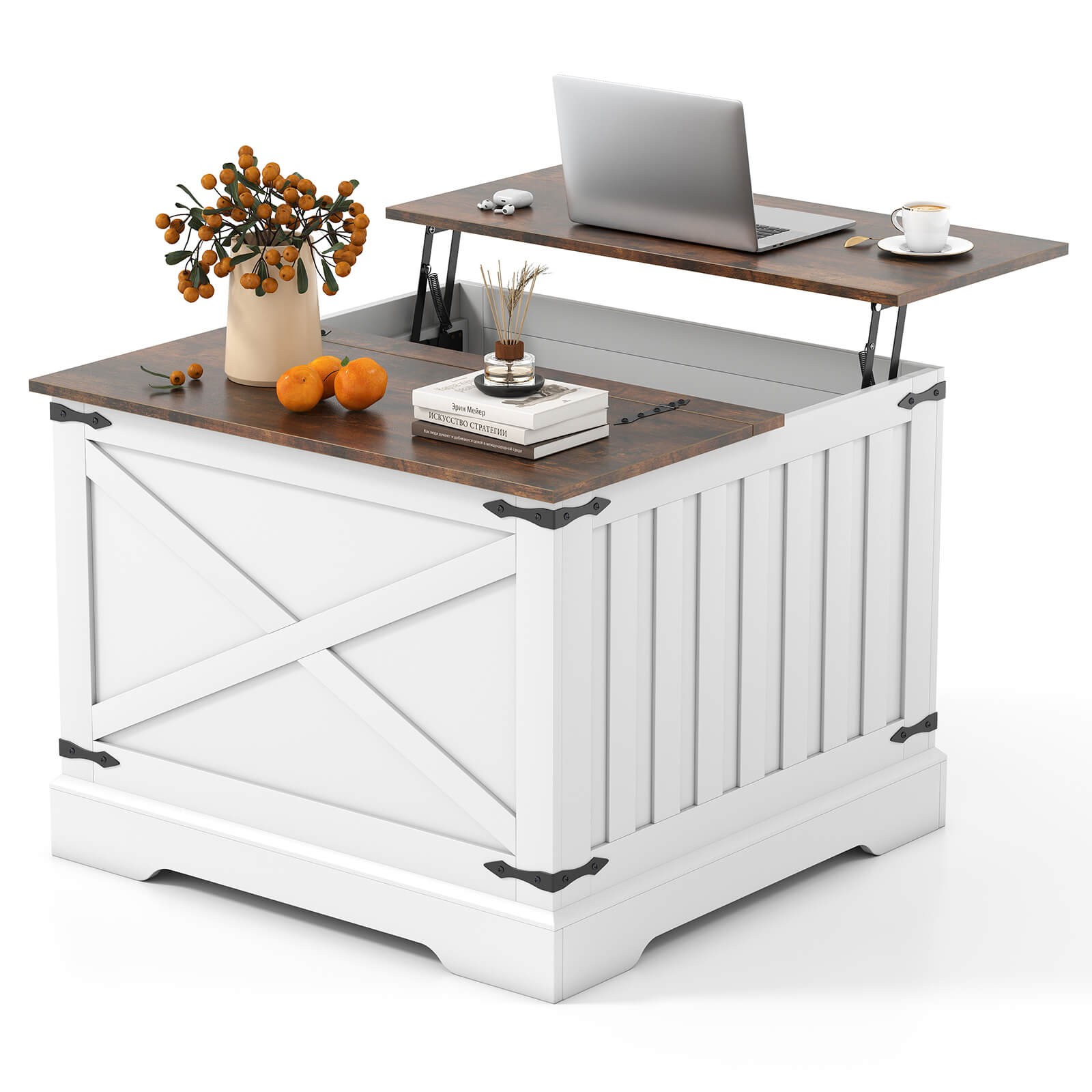 31.5″ Farmhouse Lift Top Coffee Table w/Hidden Storage Compartment for Home