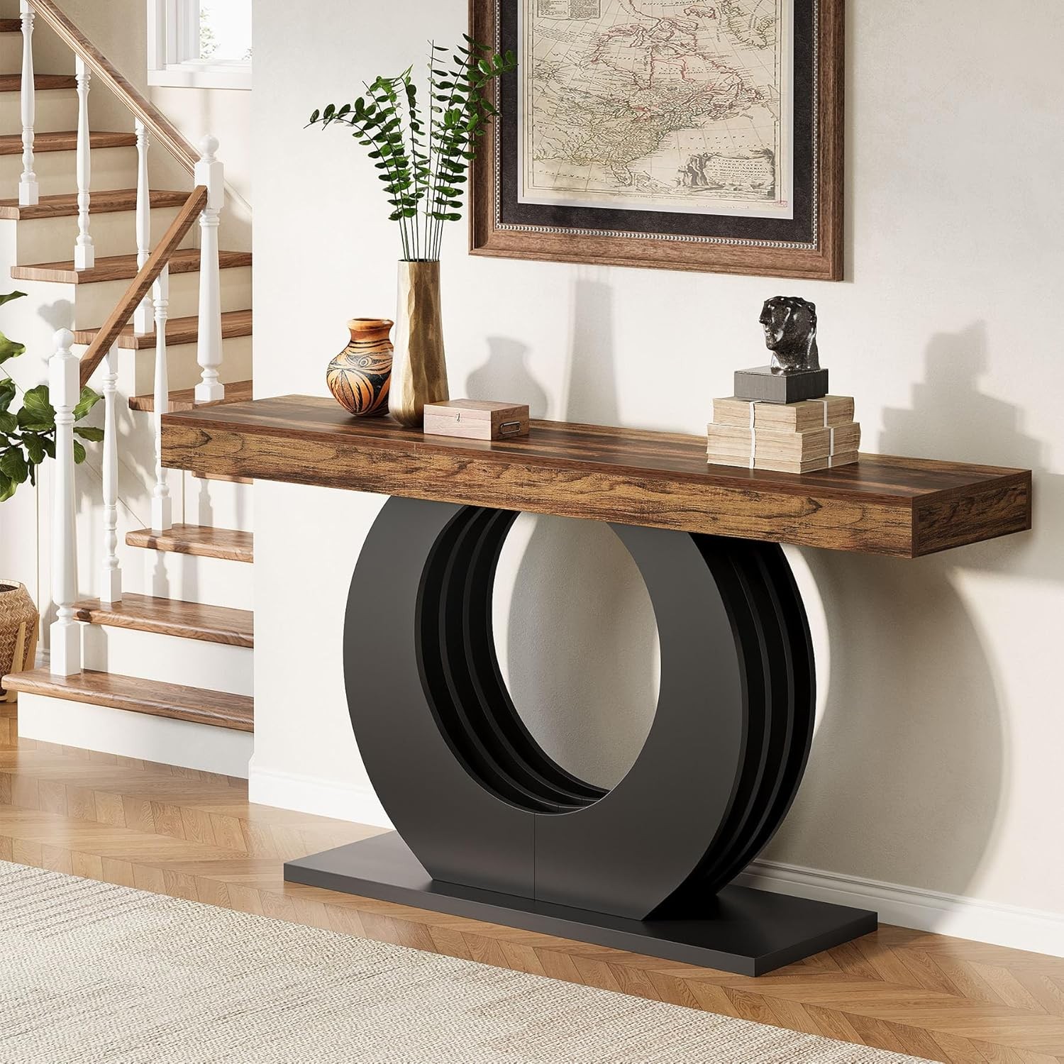 Wooden Console Sofa Table, 63-Inch Rustic Industrial Farmhouse Entryway Table