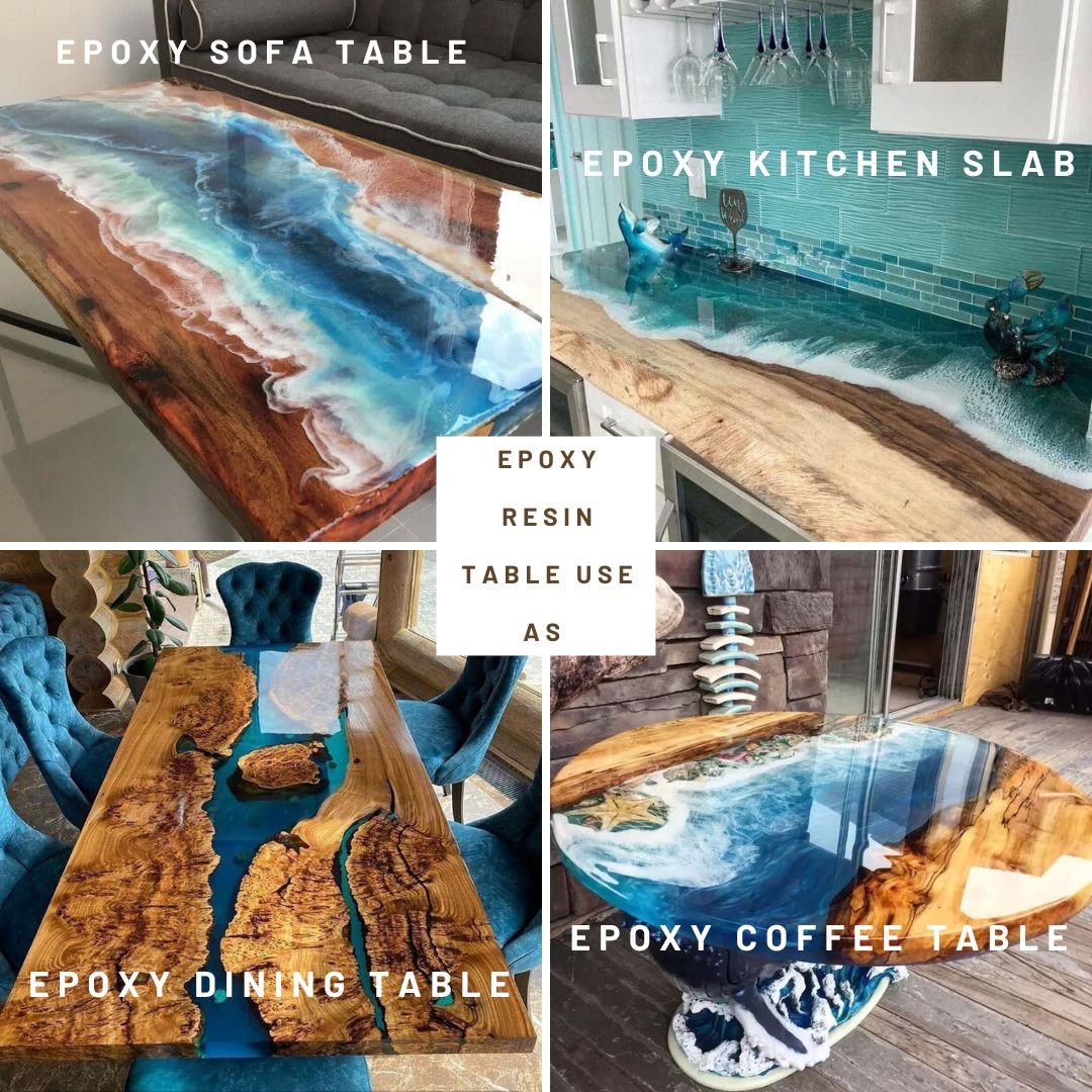 Live Edge Wood Coffee Table Blue Epoxy River Table Handmade Designer Table
