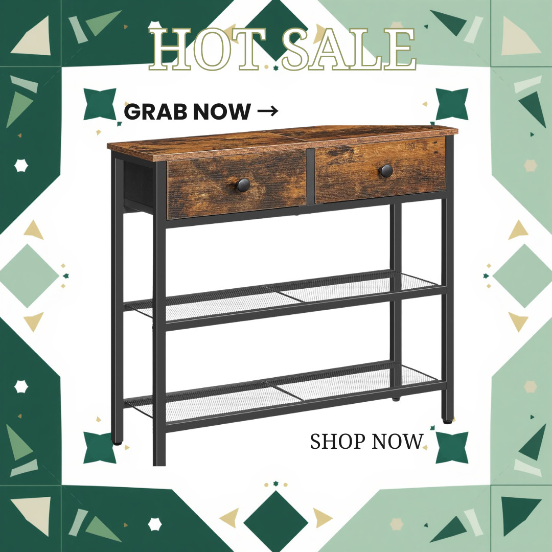 NEW 29.5″ Narrow Table 2 Drawers 3 Tier Sofa Entryway Brown Black