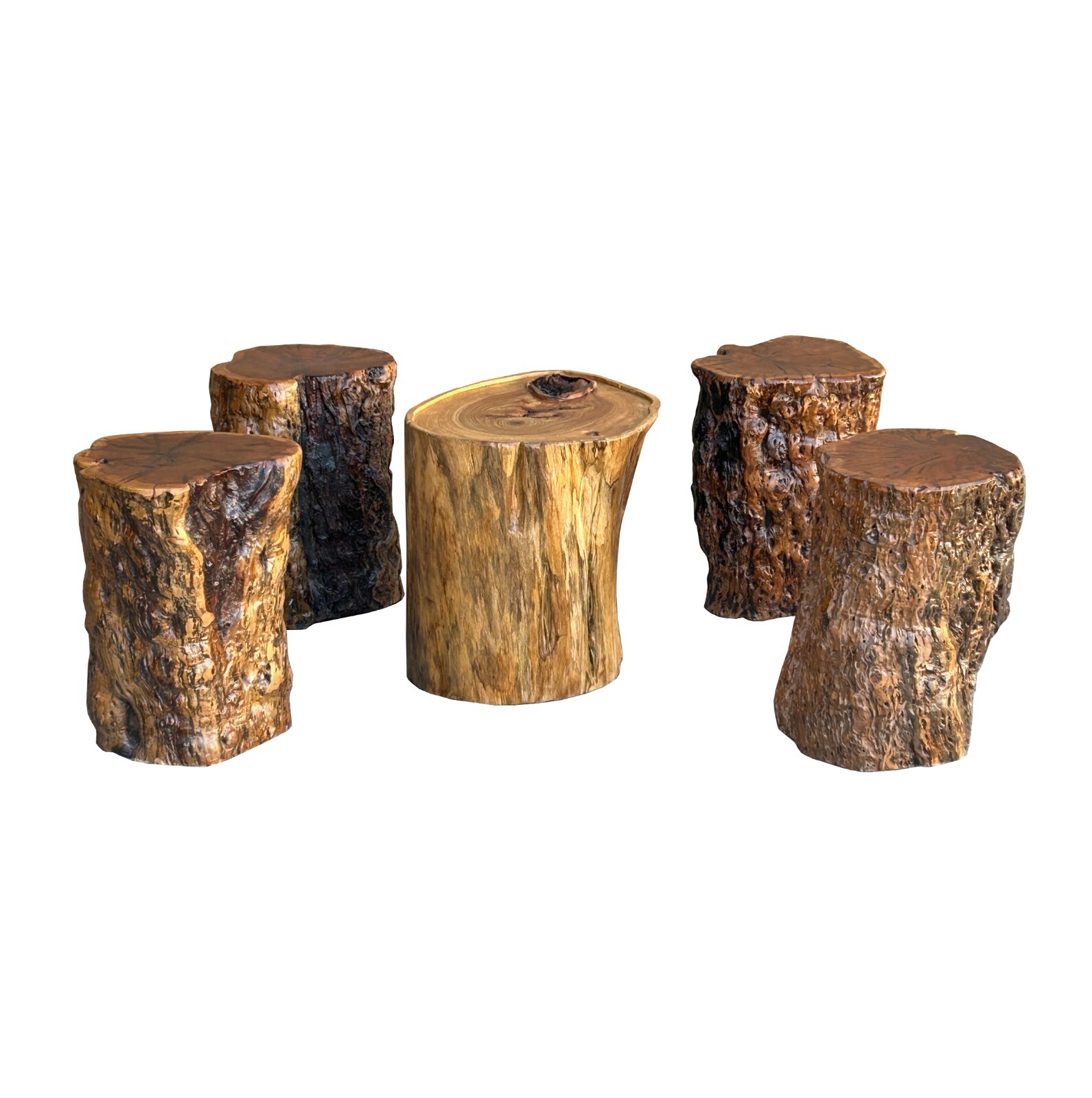 Set of 5 Raw Wood Rough Grain Finish Irregular Shape Short Stool Table ws4826