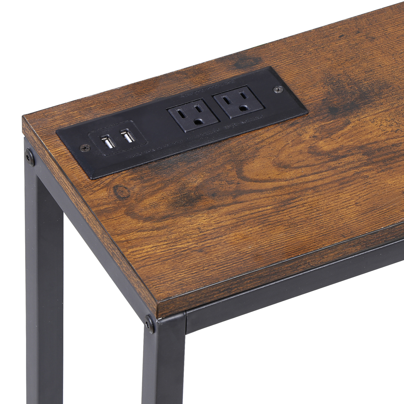 Narrow Console Sofa Table 71″ Long Couch Table with Power Outlet and Metal Frame
