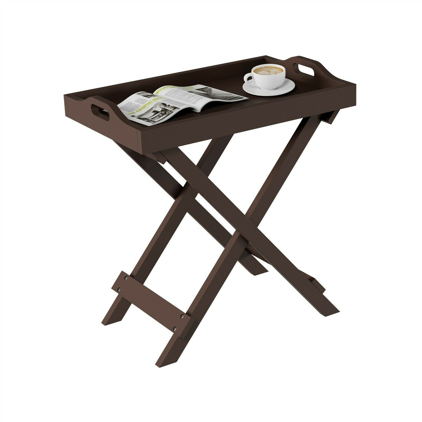 Brown Wooden Folding Table TV Tray Removable Top End Table Entryway Home Decor