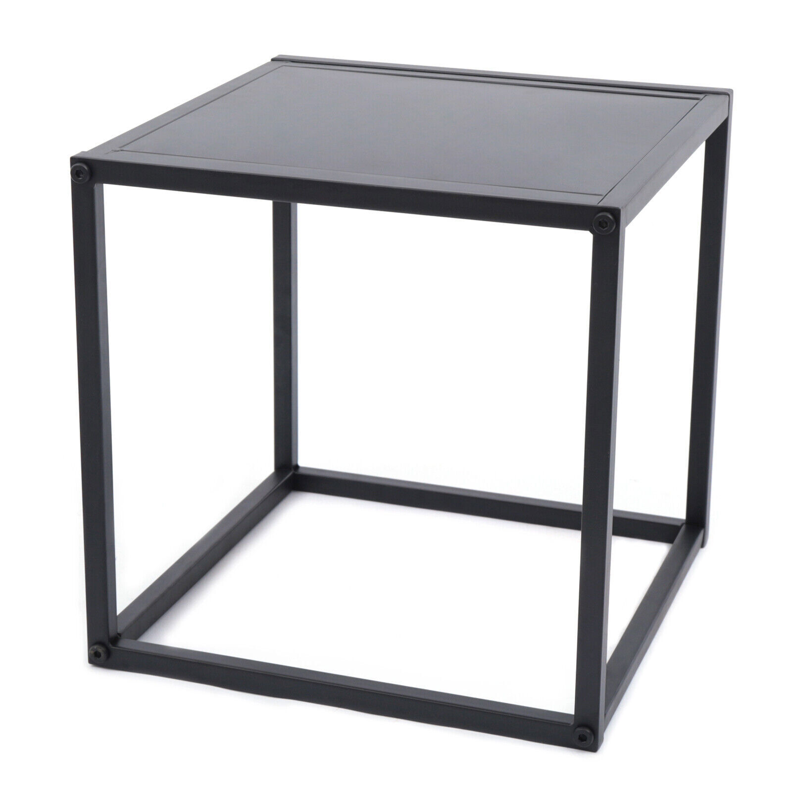 2PC Square Coffee Table End Table Modern Metal Side Table Matt Black Home Office