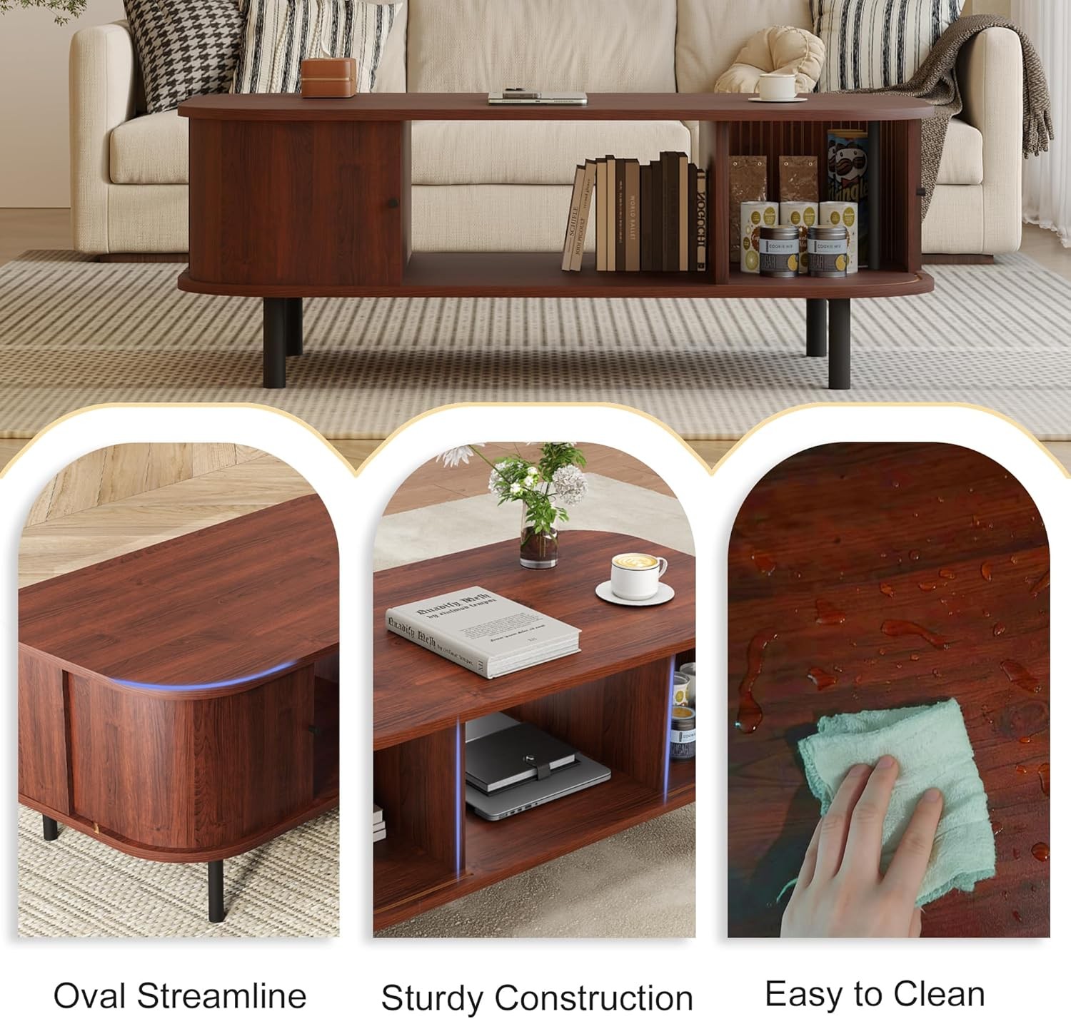 Coffee Table, 39.4″ Mid Century Modern Coffee Tables for Living Room, Coffee