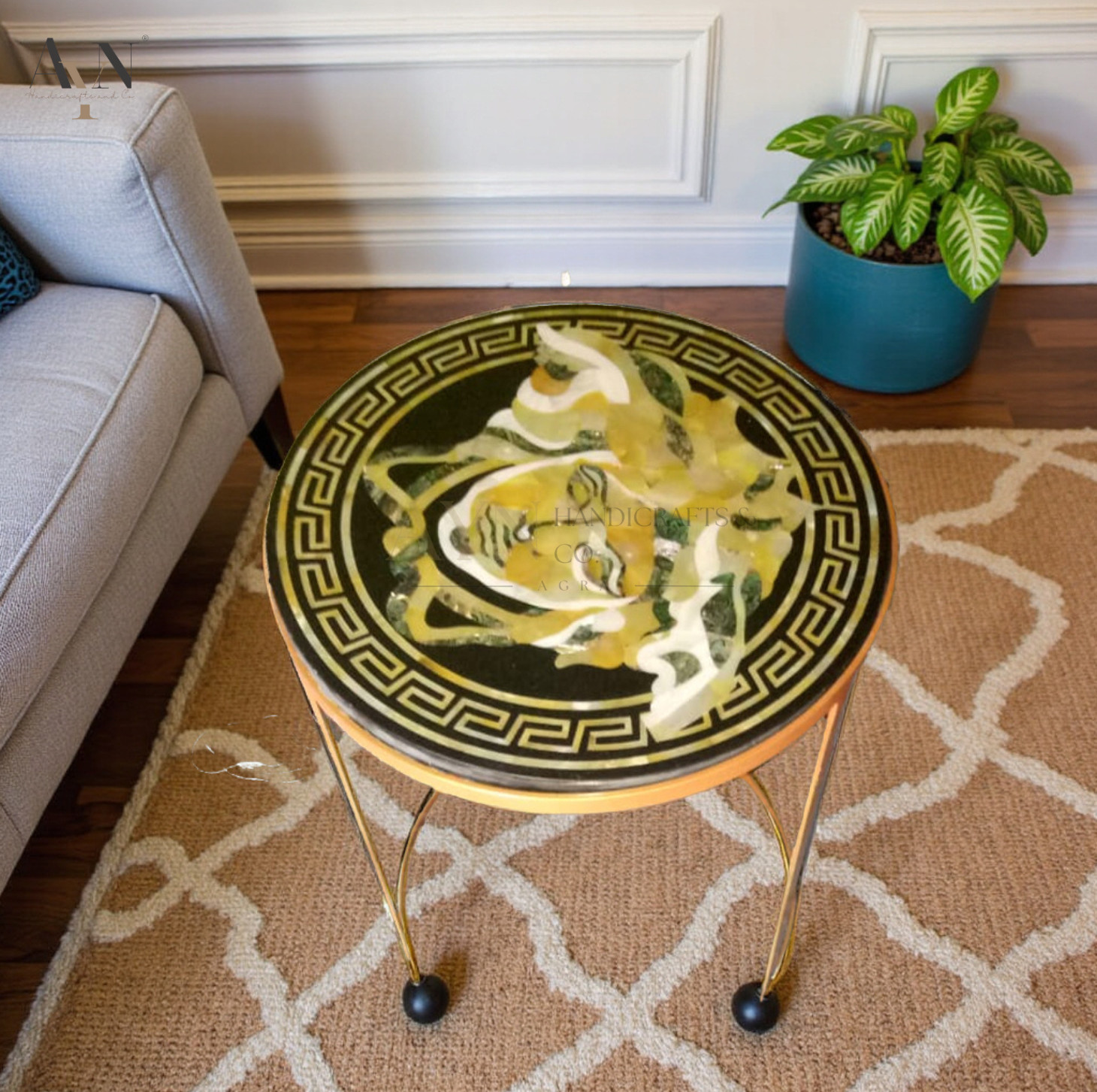 15″in Luxury Emblem Coffee Table Top With Motherofpearl Inlay Work Home Decor