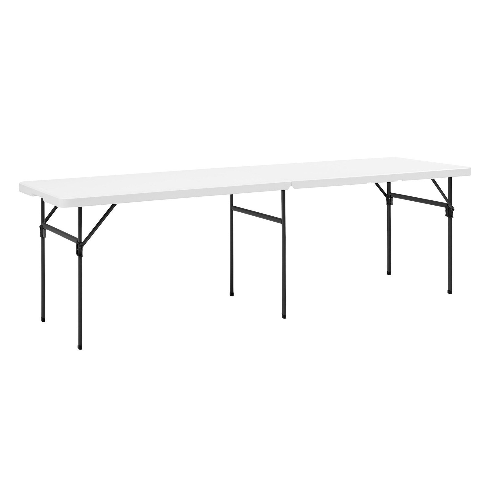 White 8 Foot Folding Plastic Table, Heavy Duty, Easy-Fold, Indoor Outdoor, Scrat