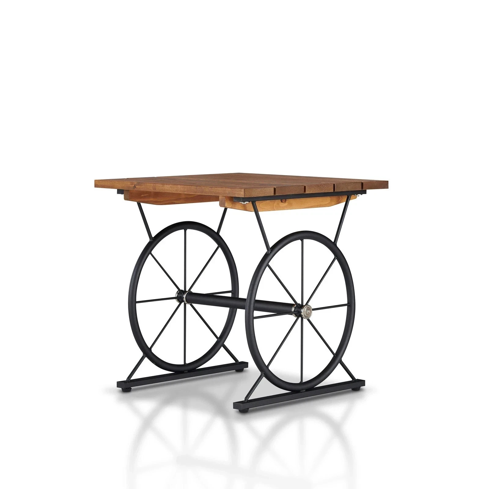 Industrial Metal Wheel Side Table Warm Rustic Farmhouse Accent End Table 19″ H