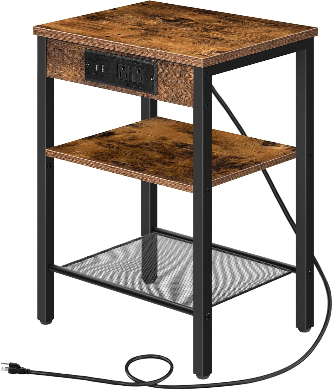 3-Tier Side Table w/ Charging Station & USB Port,Small End Table for Small Space