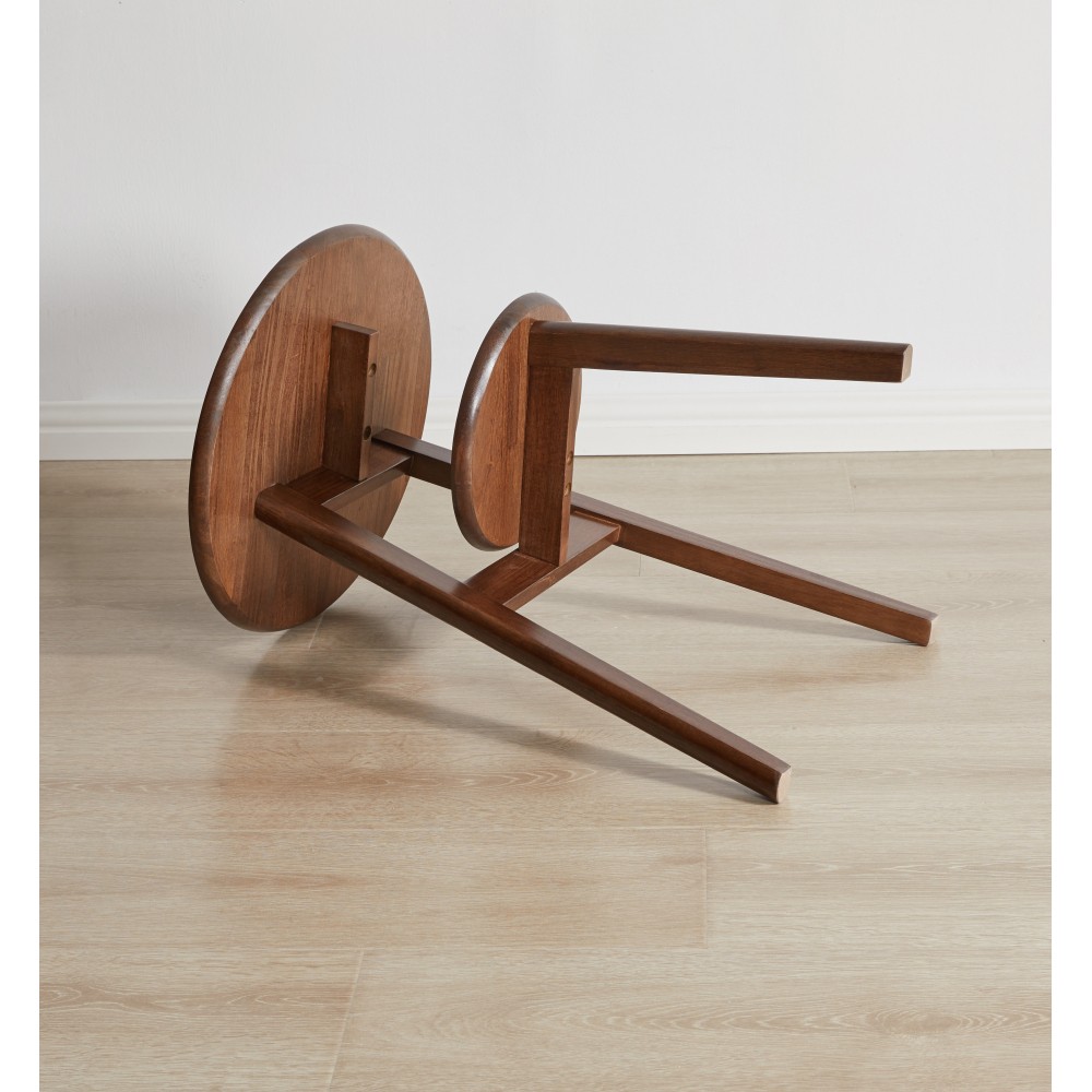 2-Tier Solid Wood Side Table, Round, Lower Shelf for Living Room Bedroom