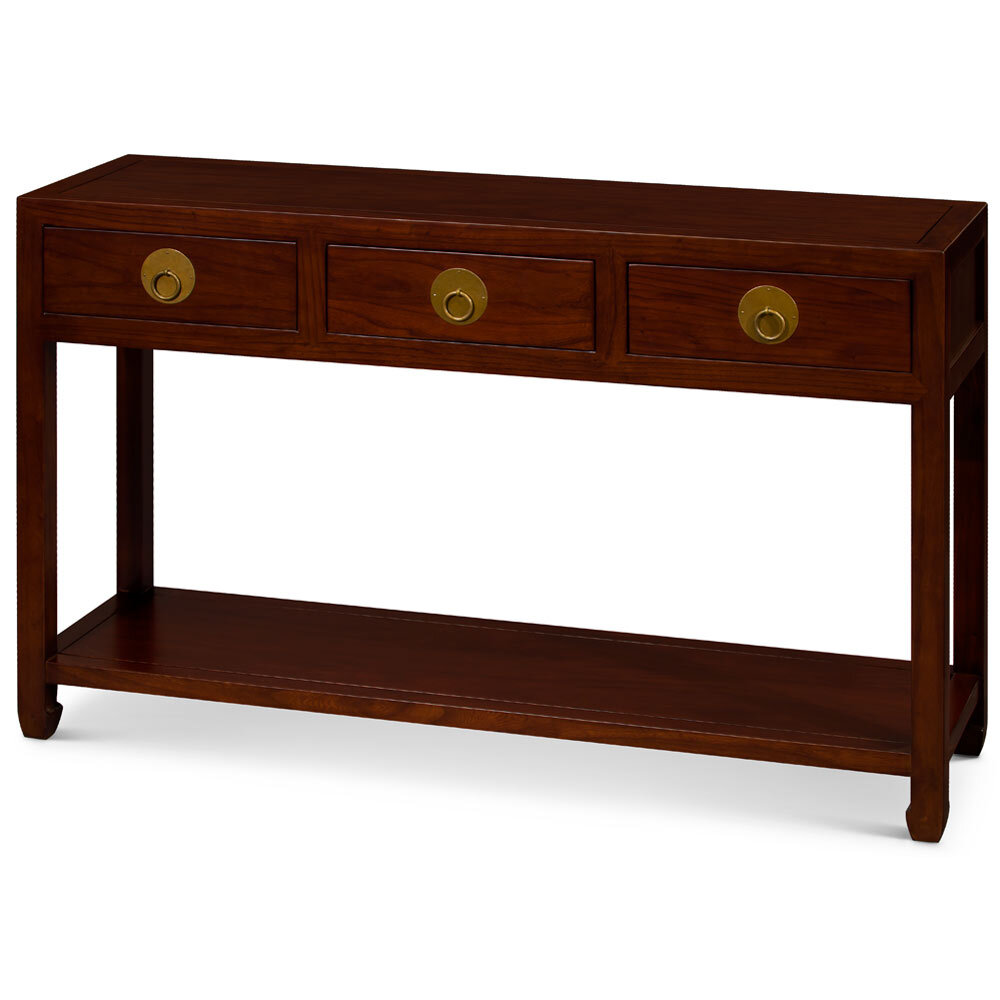 US SELLER – Mahogany Elmwood Chinese Ming Console Table with 3 Drawers and Shelf