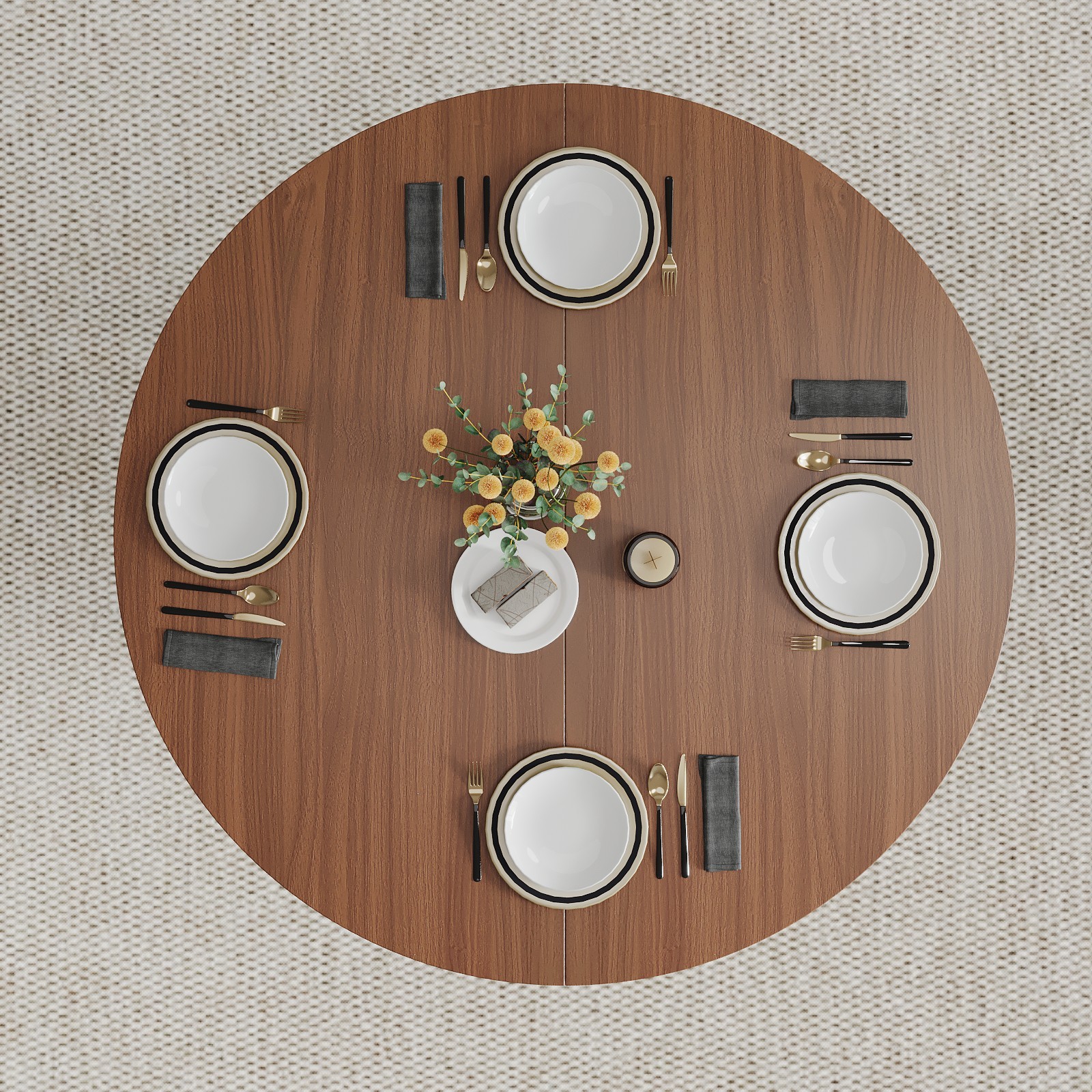45″ Round Solid Wood Dining Table Iron Pedestal Kitchen Coffee Table w Mid-Shelf