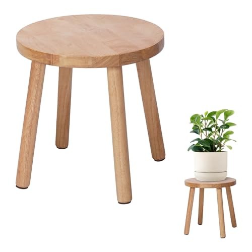 Wooden Stool 11.8″H – Solid Rubberwood Detachable Footstool, Multi Natural