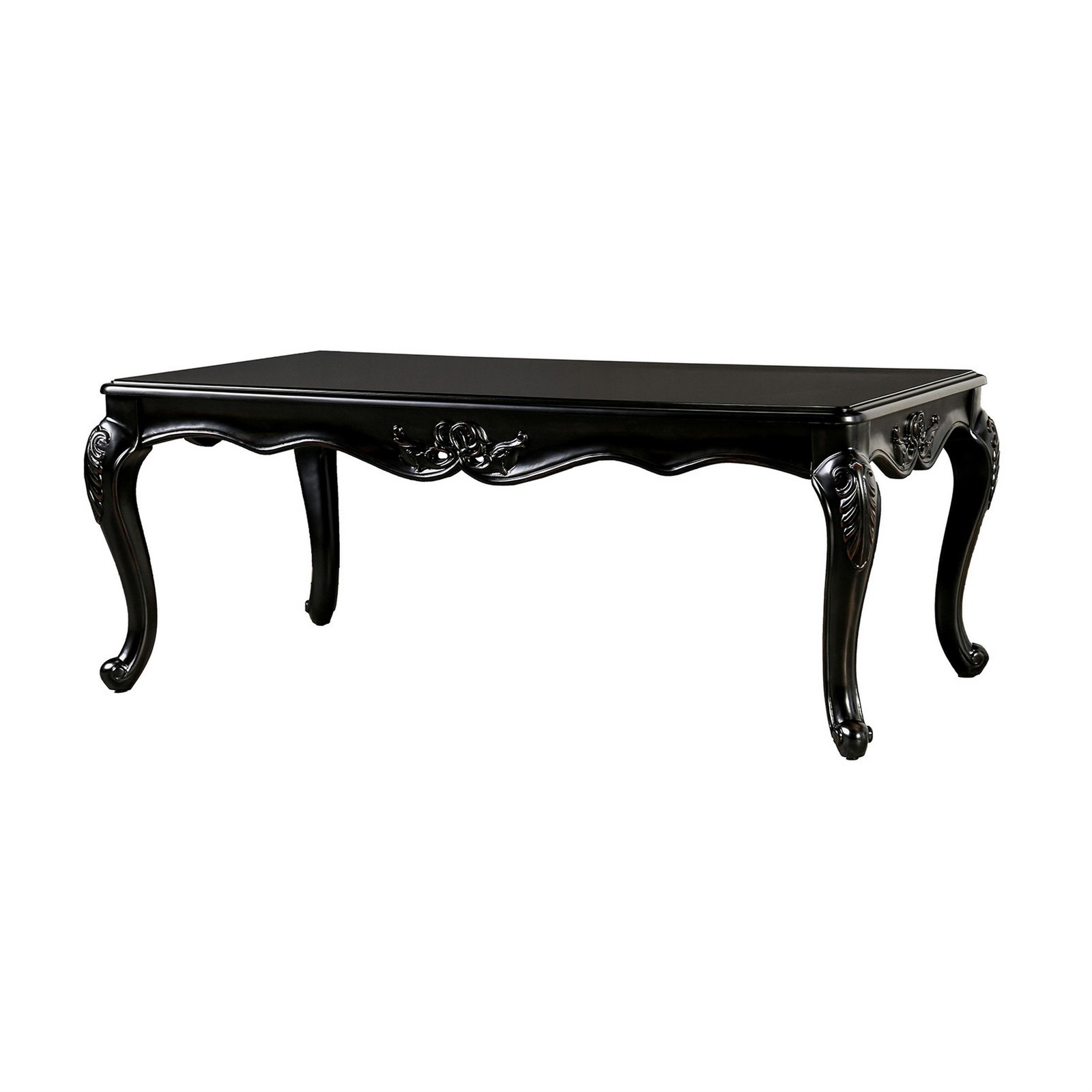 Roche Coffee Table- 53 Inch- Classical Cabriole Legs- Dark Brown Solid Wood