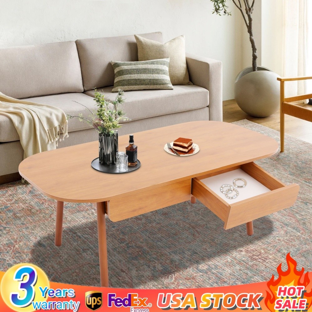 Solid Wood Coffee Table With 2 Drawers Bedroom Living Room Tea Table End Table