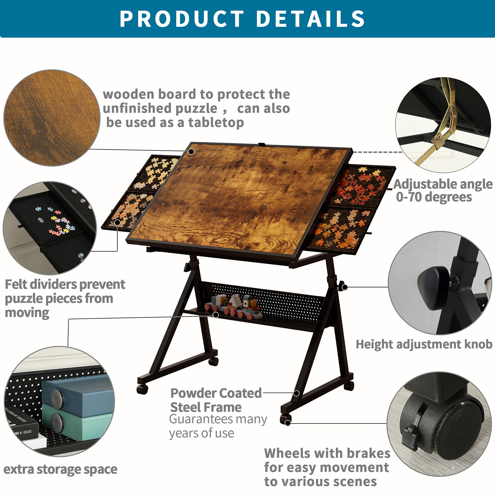 1500 pieces Jigsaw Puzzle metal Table board for adults gift with 4 trays(black)
