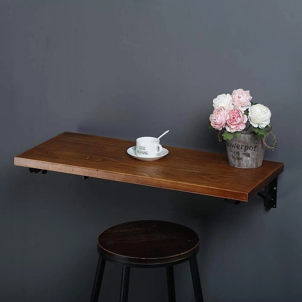 47″ Industrial Rustic Folding Wall-Mounted Workbench – Perfect for Small Spaces