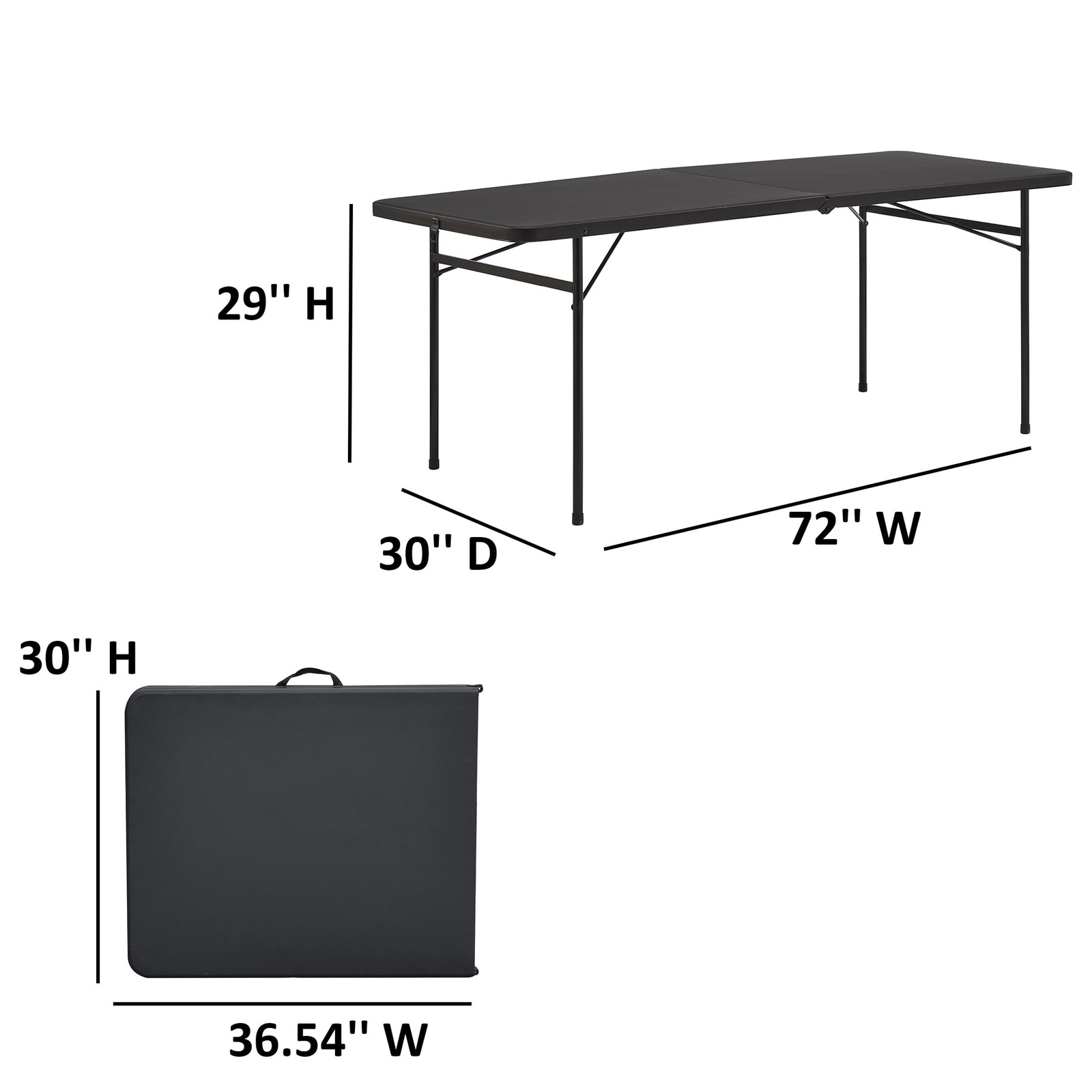 Mainstays 6′ Rectangle Centerfold Folding Table, Black