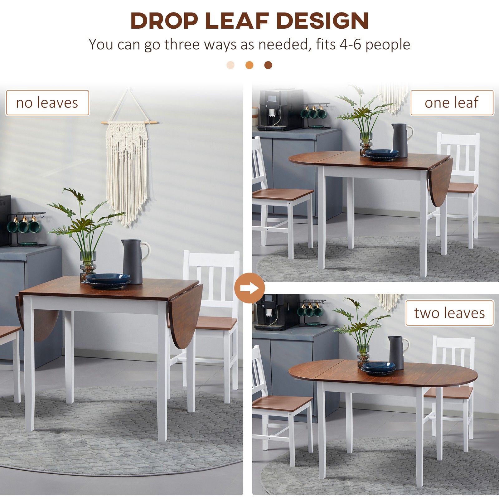 55″ Solid Wood Kitchen Folding Table Drop Leaf for Small Space Dining Room Brown