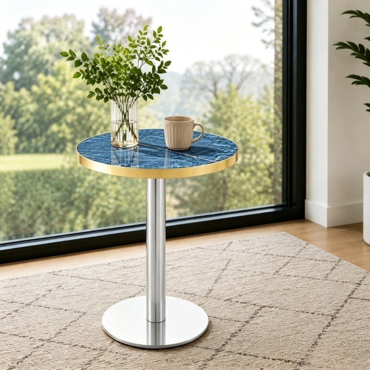23.6″ Round MDF Bistro Table with Stainless Steel Edge & Metal Legs