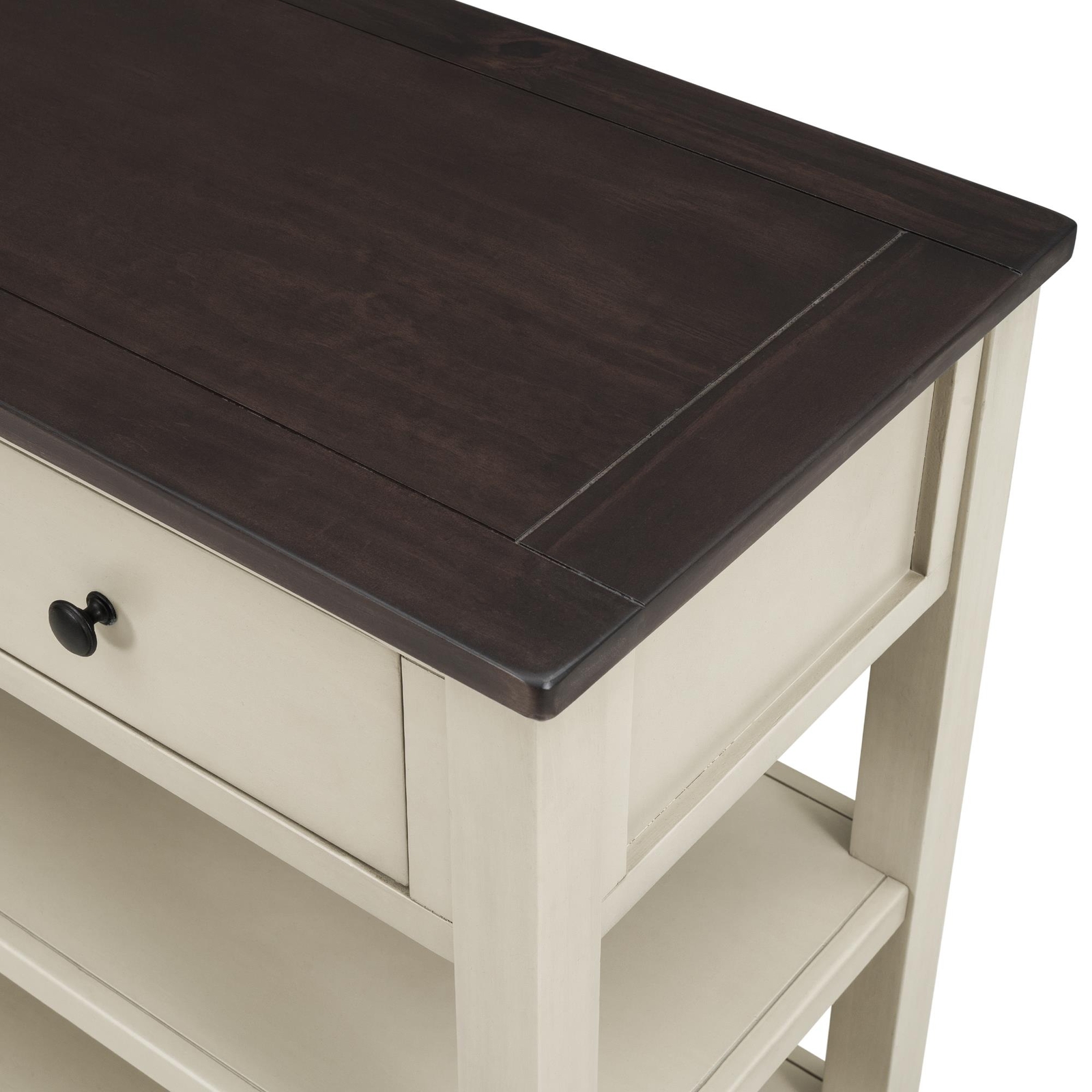 Retro Design Console Table with Two Open Shelves Pine Solid Wood Frame and Legs