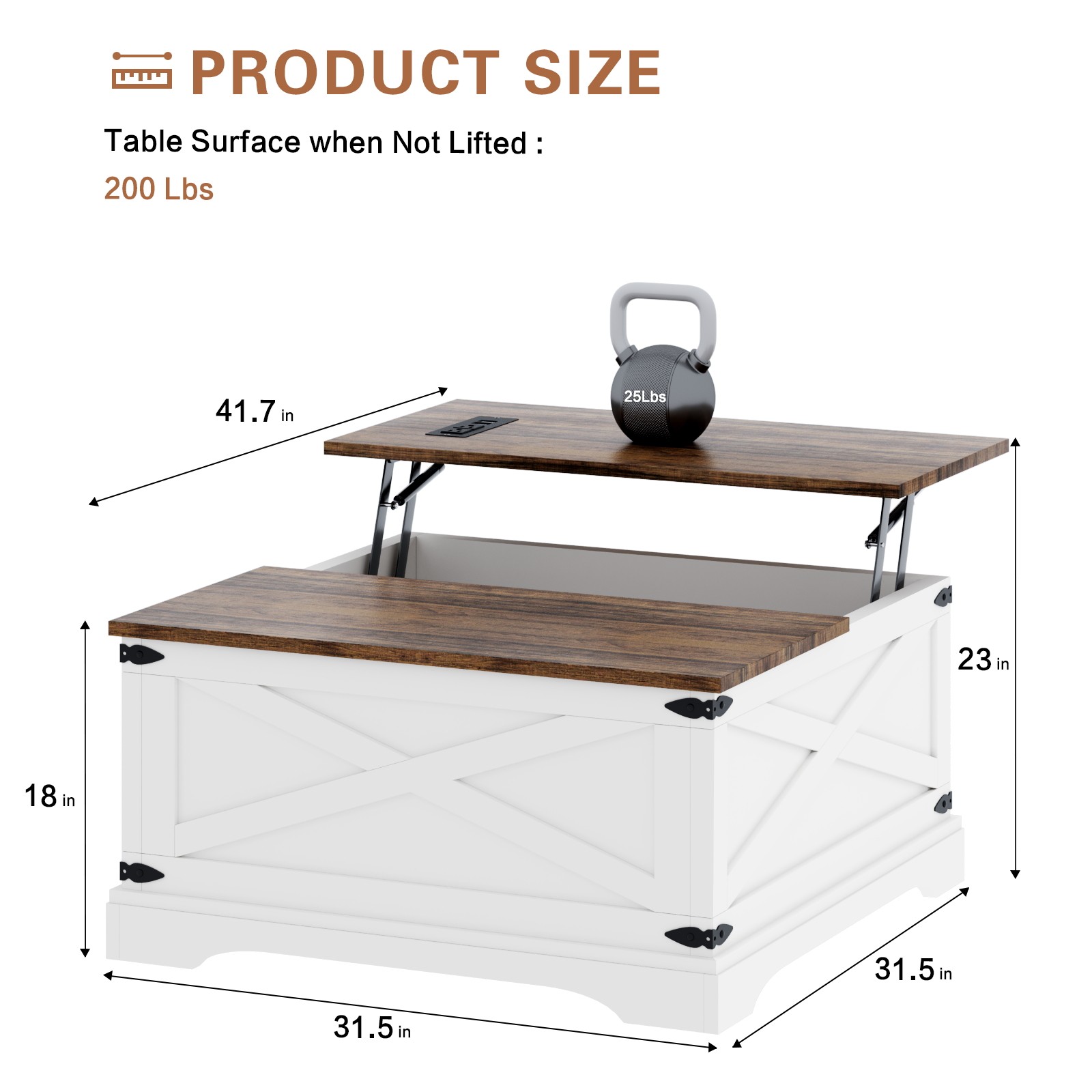 Lift Top Farmhouse Square Coffee Table with Built-in Charging Station & Storage