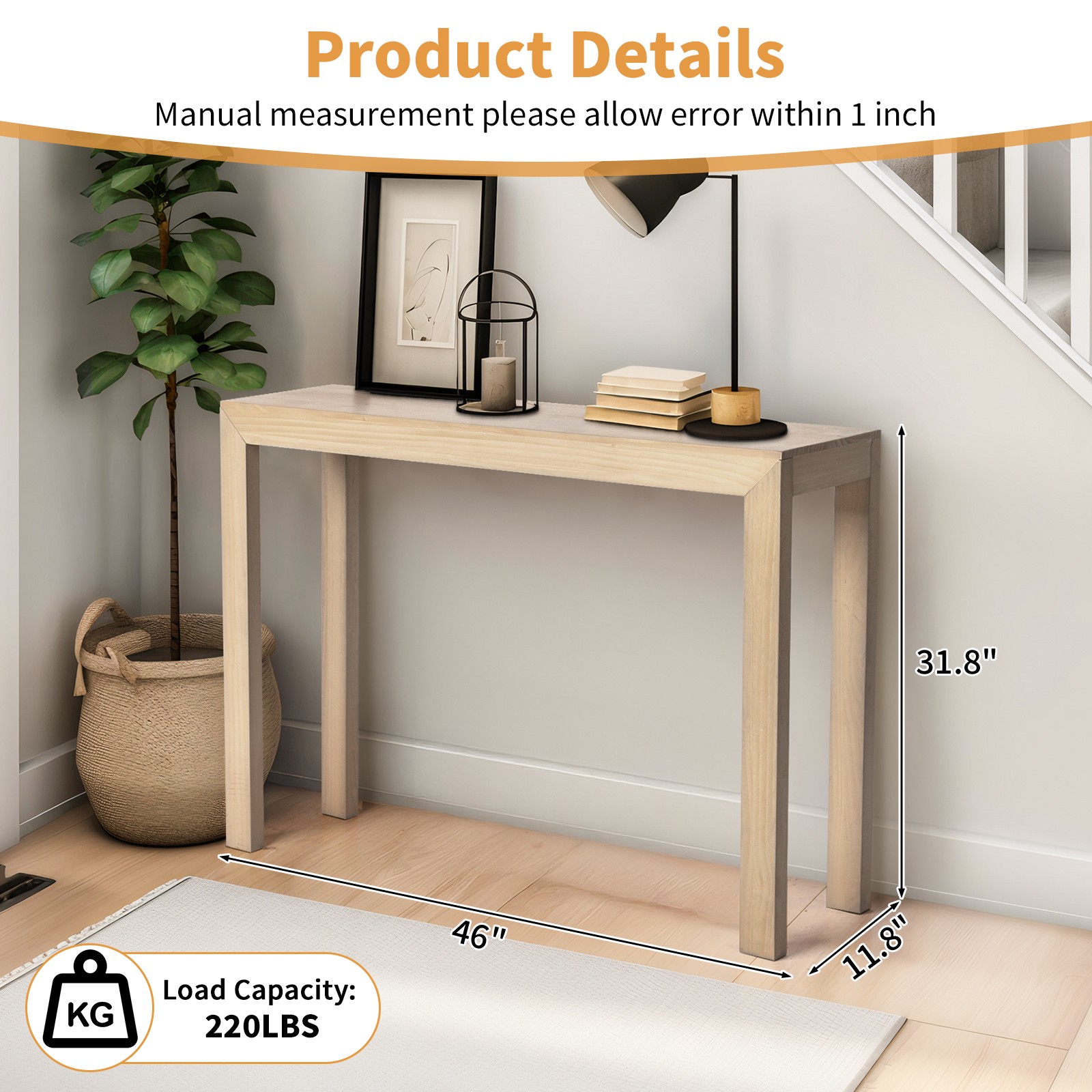 46 Inch Pinewood Entryway Table Console Table Entrance Table Narrow Sofa Table